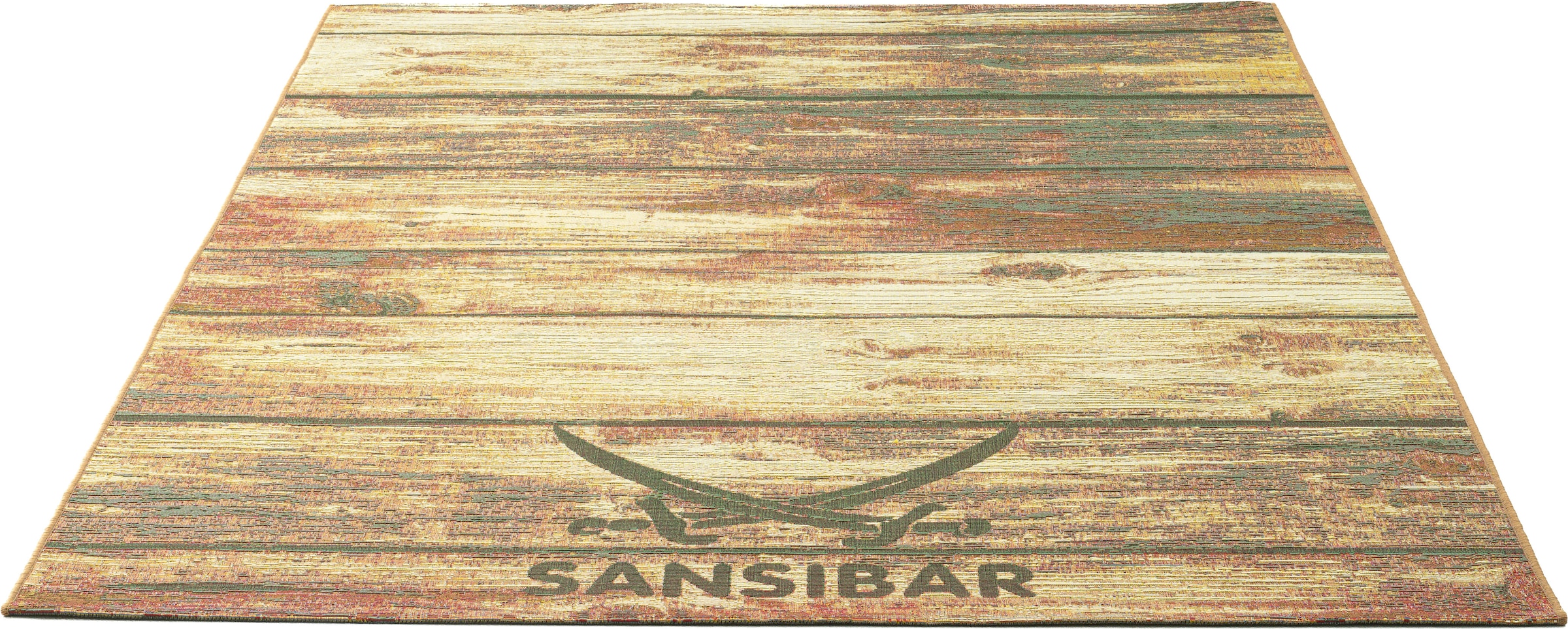 Sansibar Teppich »Rantum Beach SA-029« rechteckig 5 mm Höhe Flachgewebe, modernes Design, Motiv Holzdielen, In- & Outdoor geeignet