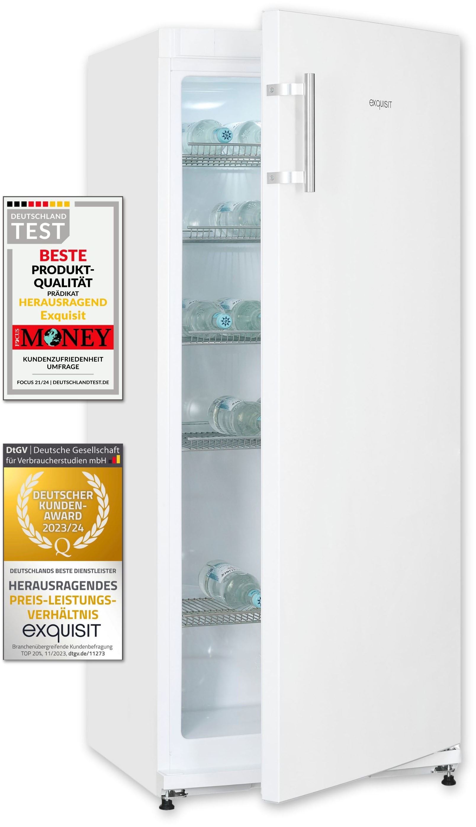 Exquisit Getränkekühlschrank »GKS29-V-H-280E weiss« 145,5 cm hoch 60 cm breit in silberfarben