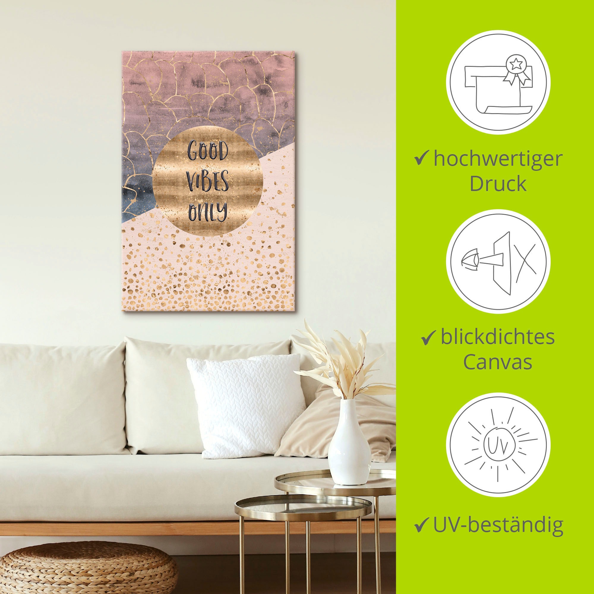 Artland Wandbild »Nur gute Schwingungen«, Sprüche & Texte, (1 St.), als Alubild, Outdoorbild, Leinwandbild, Wandaufkleber, versch. Größen