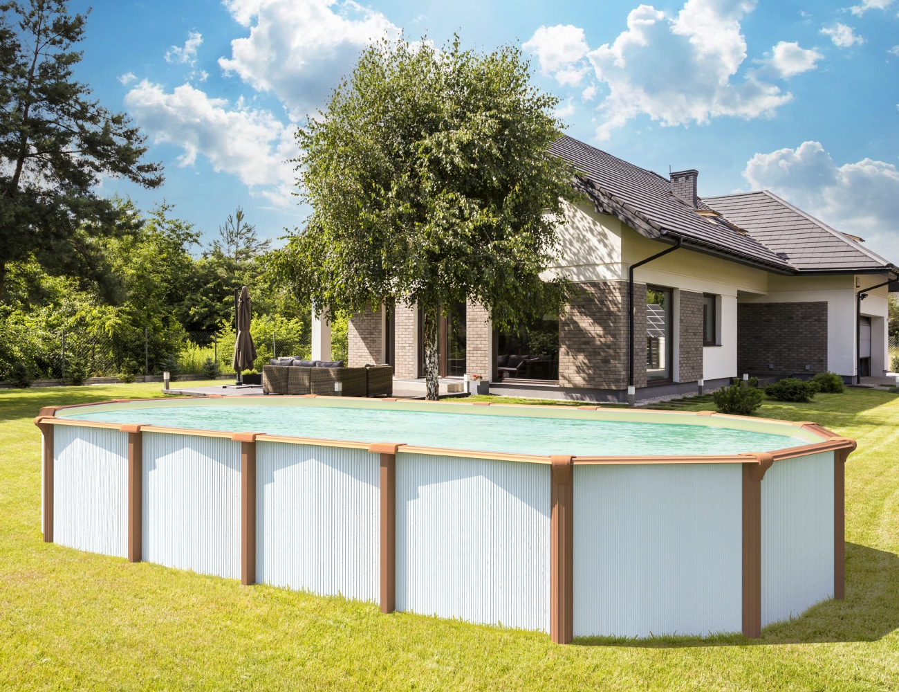 KWAD Ovalpool »Green line Evolution« 6,1x3,7x1,32 white- wood Folie in blau, sand oder grau erhältlich