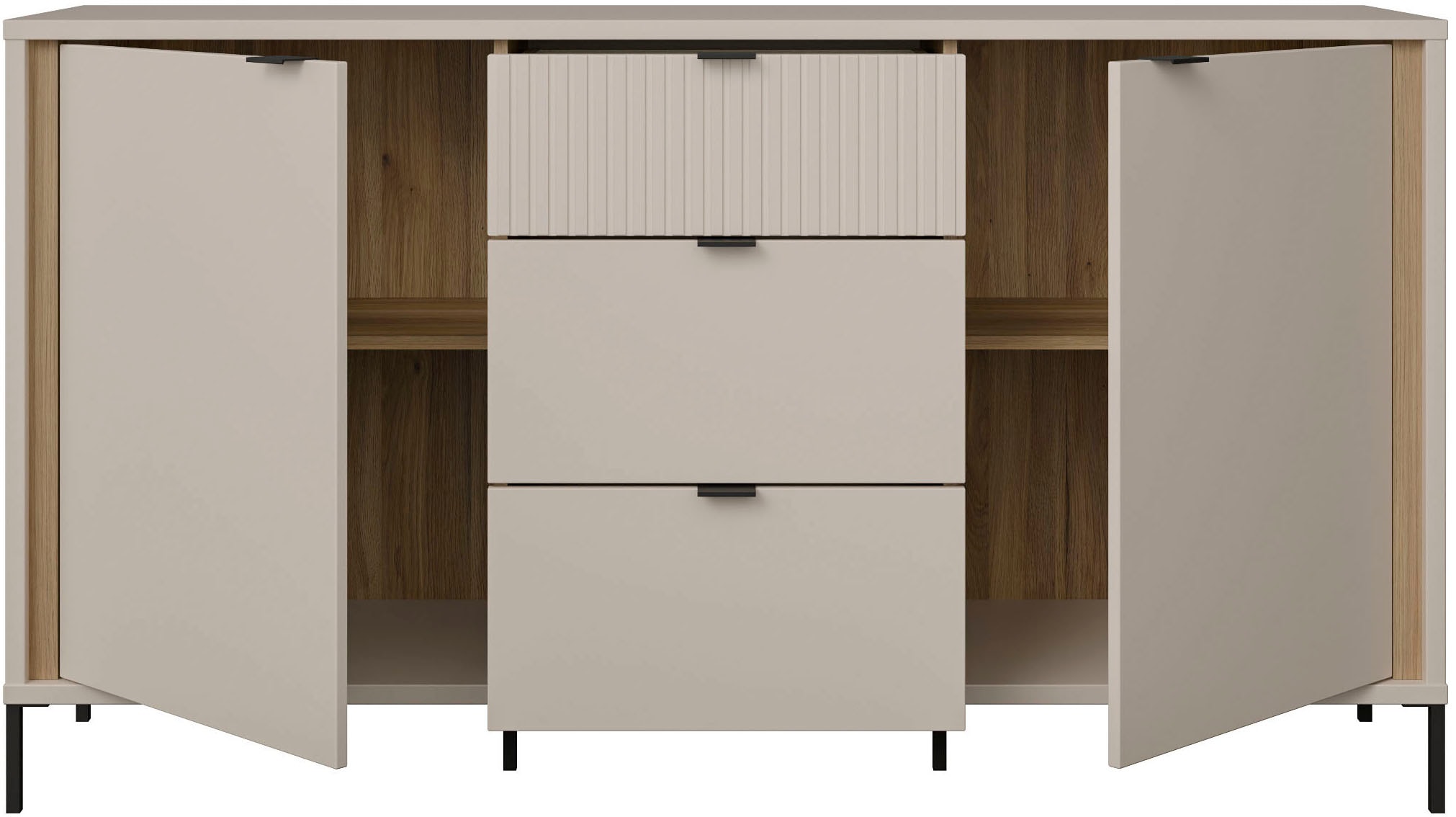 FORTE Sideboard »Forte Seravel Sideboard 160 cm, Kashmir Beige/Mauvella Eiche« B/H/T 158,8/87,2/41,5 viel Stauraum, Lamellenoptik