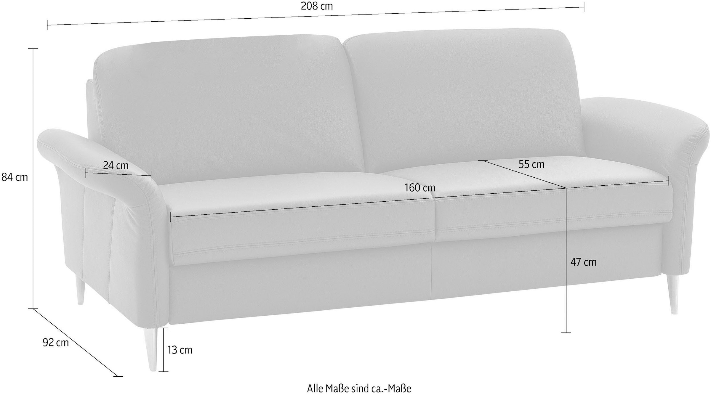 Die PlanBar 3-Sitzer »PN-EM23187, ohne Kopfstützen«, (Breite 208 cm), Leder, mit Federkern für einen hohen Sitzkomfort