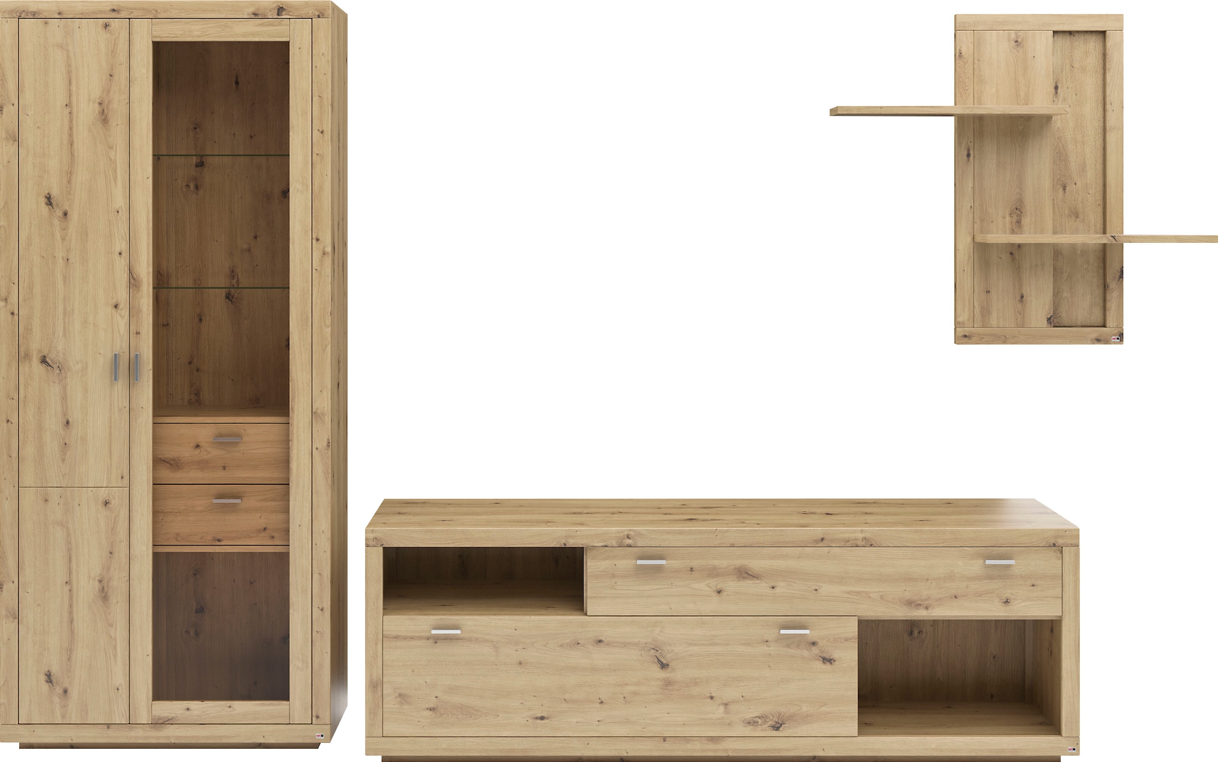 set one by Musterring Wohnwand »Chandler«, (Set, 3-St), Eiche Artisan, Maße (BxHxT) 337 x 205,4 x 49,9 cm