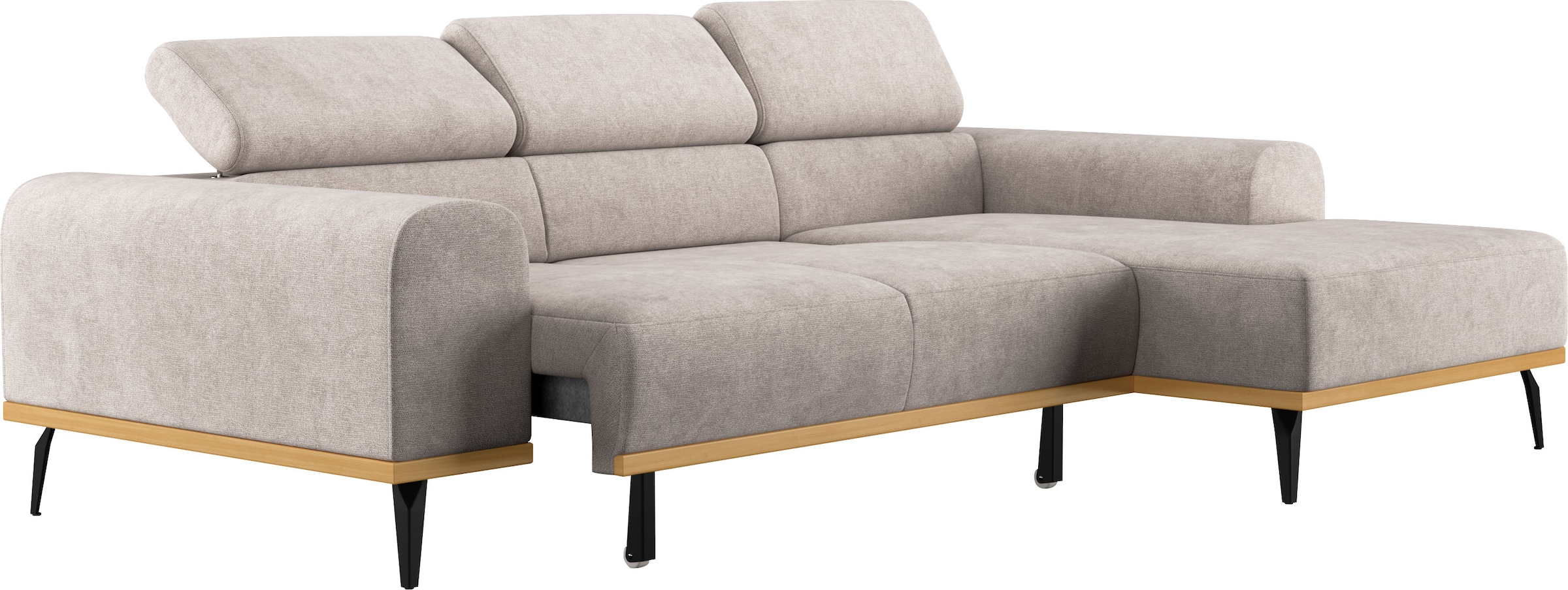 Places of Style Ecksofa »Carlo L-Form«, mit Kopfteilverstellung & Holz-Rahmenoptik, wahlweise Relaxfunktion