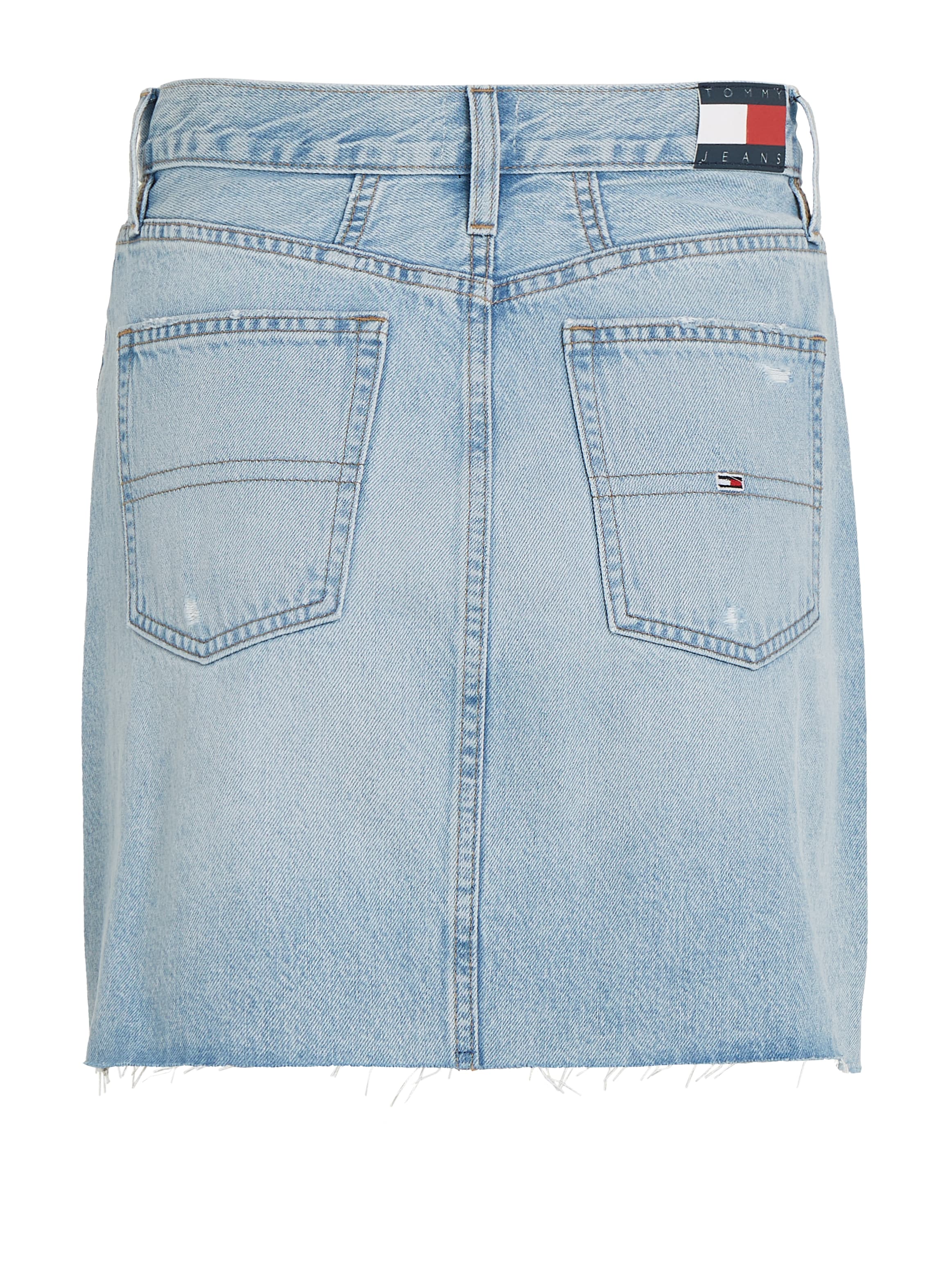 Tommy Jeans Jeansrock »MOM UH SKIRT BH0015«, Webrock mit heavy Destroyed Effekten am Saum