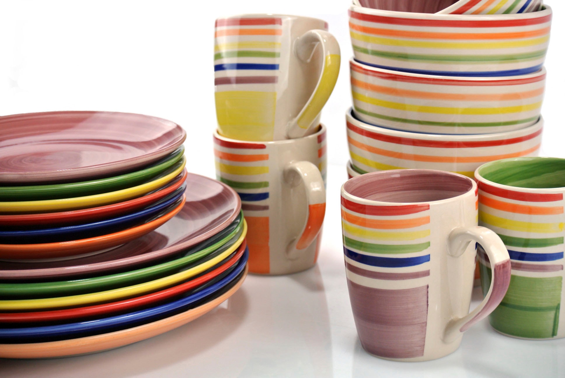 Retsch Arzberg Kombiservice »Geschirr-Set, Service COLOUR STRIPES« Spin Wash/Spiraldekor -  6 Regenbogenfarben, 24 Teile, für 6 Personen