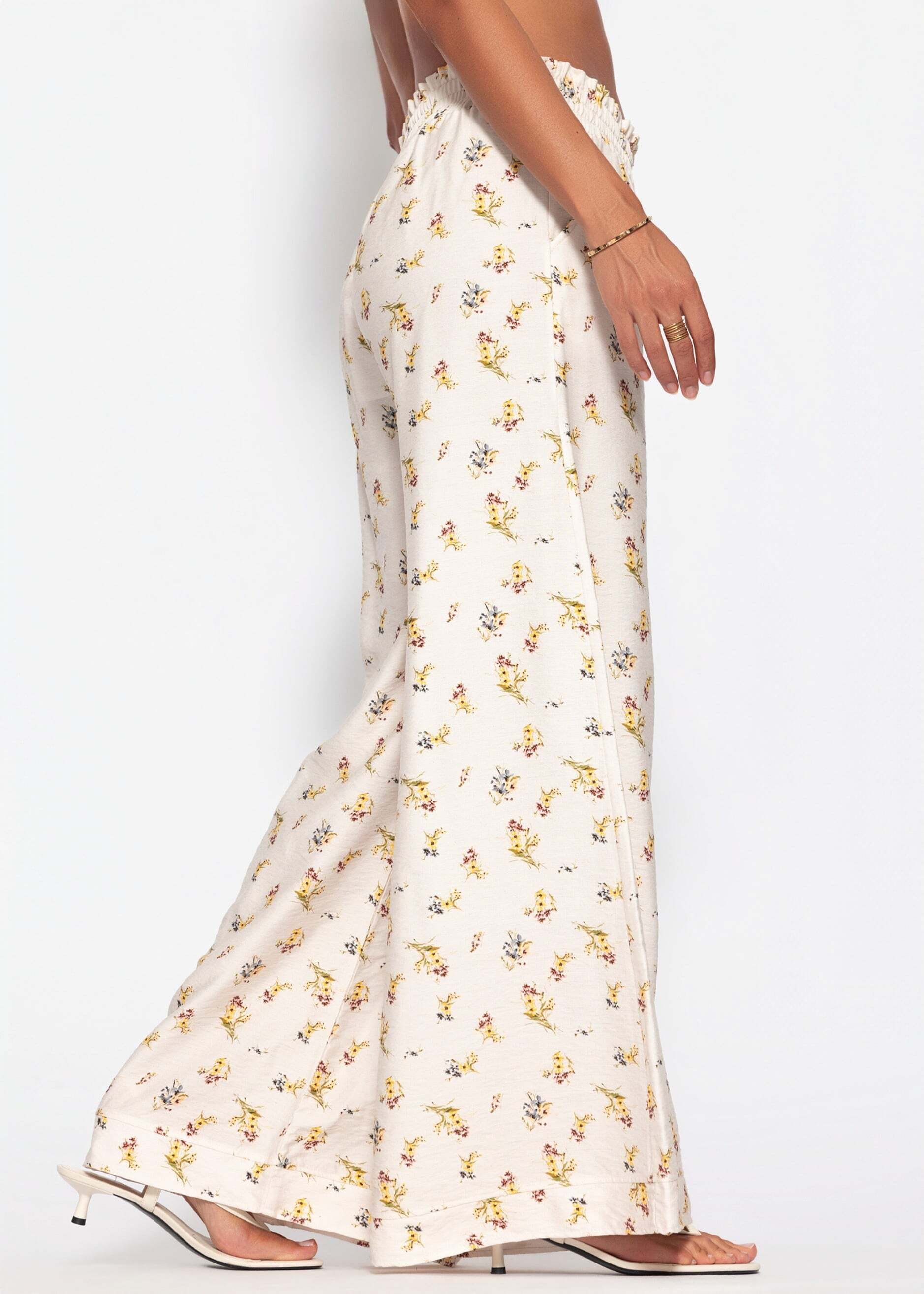 SASSYCLASSY Stoffhose »Palazzo Hose mit floralem Print«  Sommerliche Hose mit weitem Bein und elastischem Bund Hellbeige