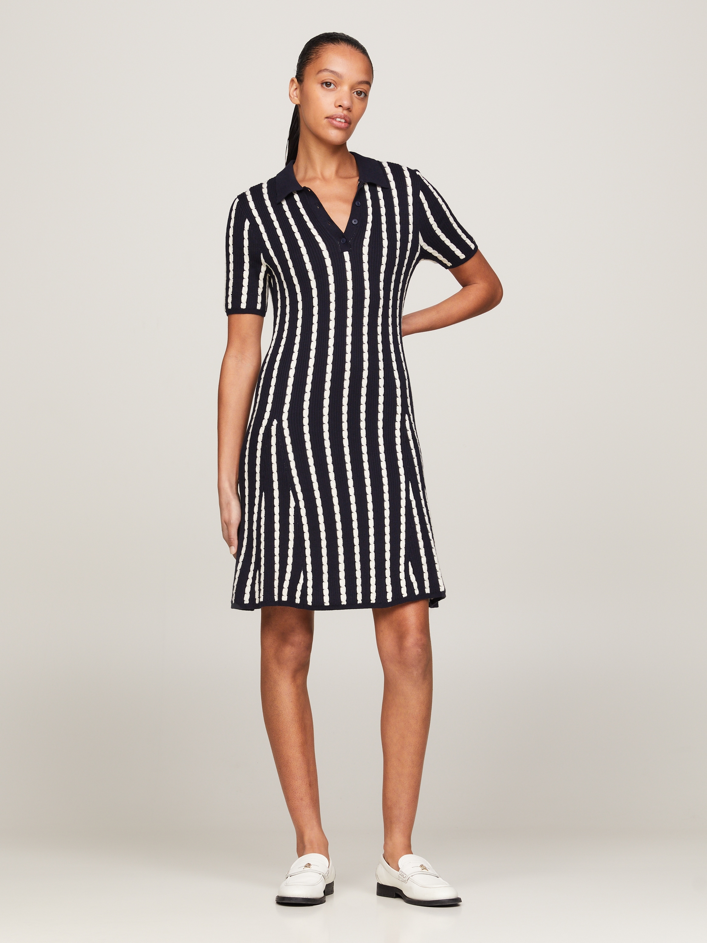 Tommy Hilfiger Polokleid »CABLE F&F POLO SS SWT DRESS«, mit Mini-Zopfmuster