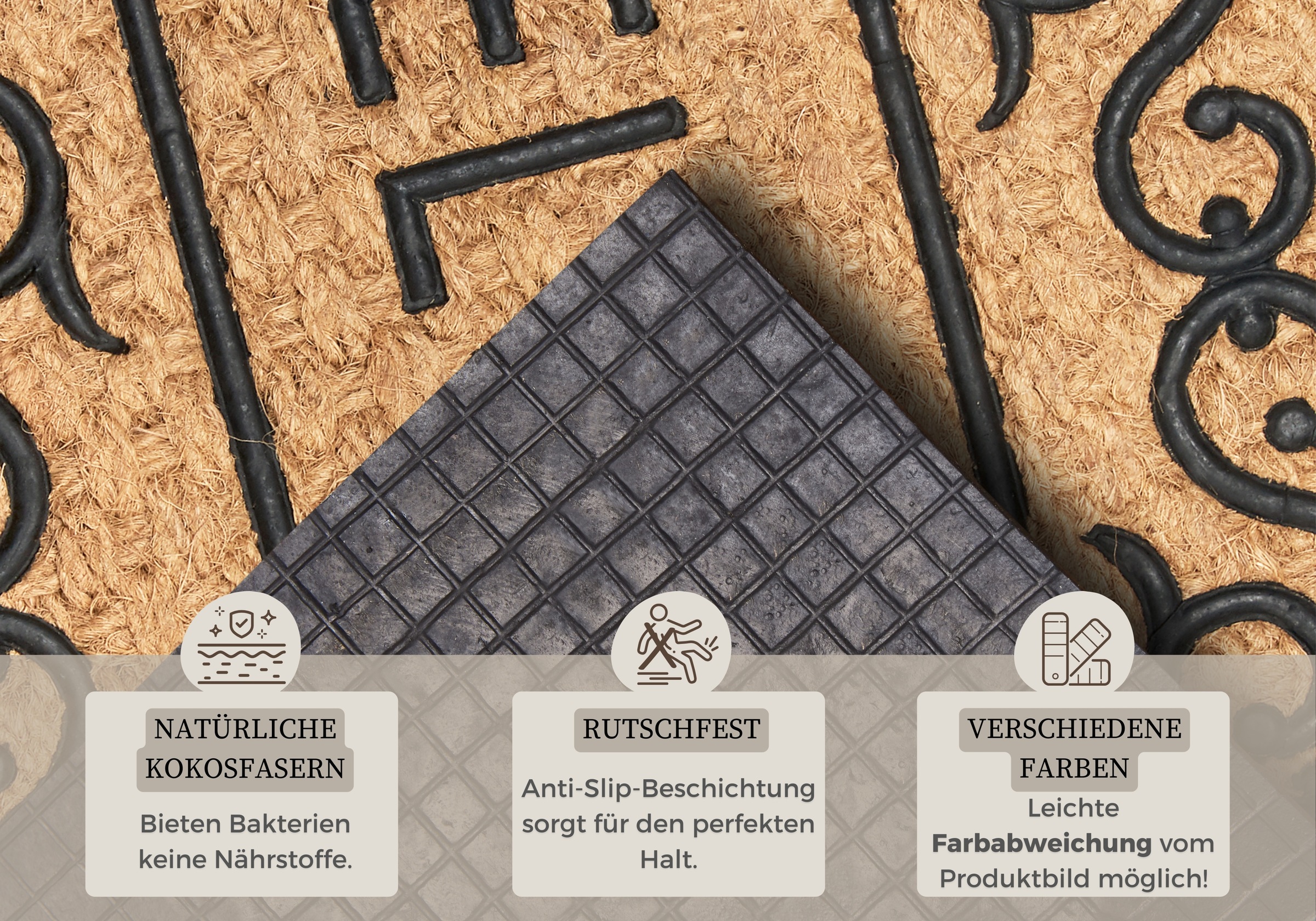 HANSE Home Fußmatte »Mix Mats Gummi-Kokos Welcome Floral Border, Türmatte«, rechteckig, 15 mm Höhe, Kokos, Gummi, Schmutzfangmatte, Outdoor, Rutschfest, Innen, Kokosmatte