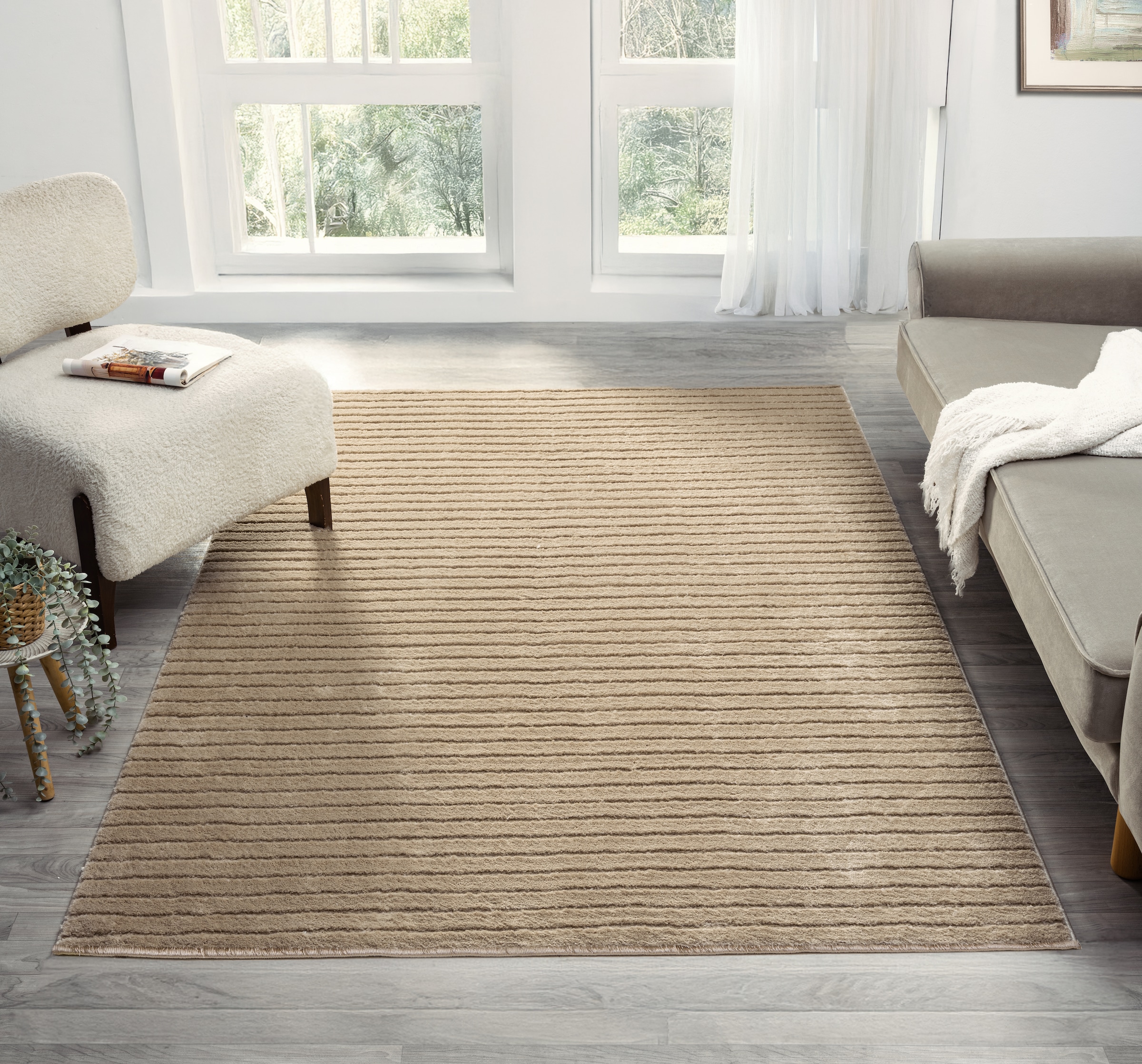 LeGer Home by Lena Gercke Teppich »Selma« rechteckig 19 mm Höhe Hoch-Tief-Struktur, Streifen Design, Wohnzimmer, Schlafzimmer