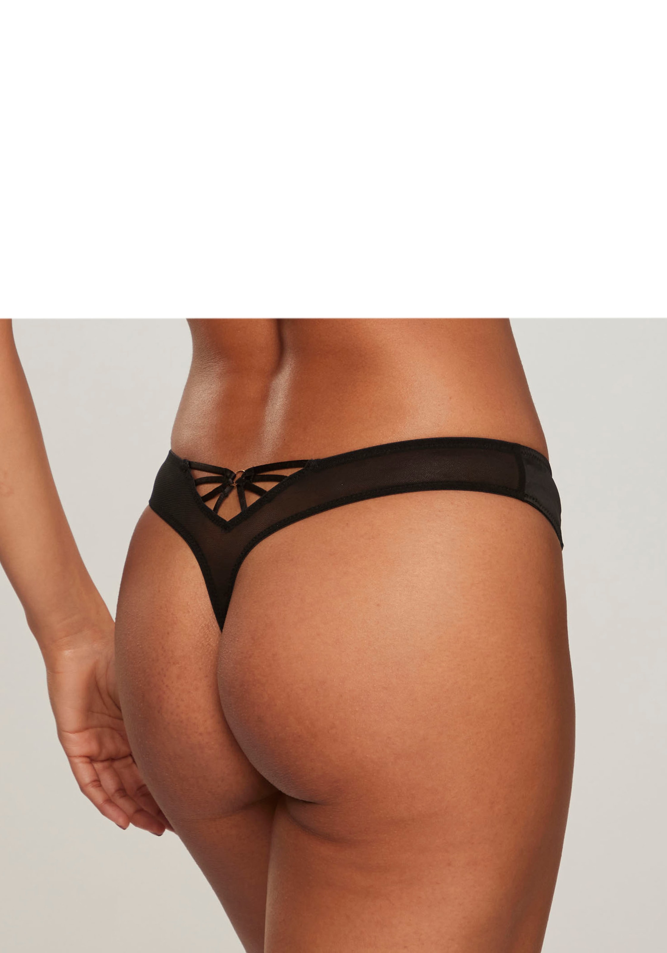 petite fleur gold String mit edlem Bänderdetail und Ringaccessoire aus Satin-Material