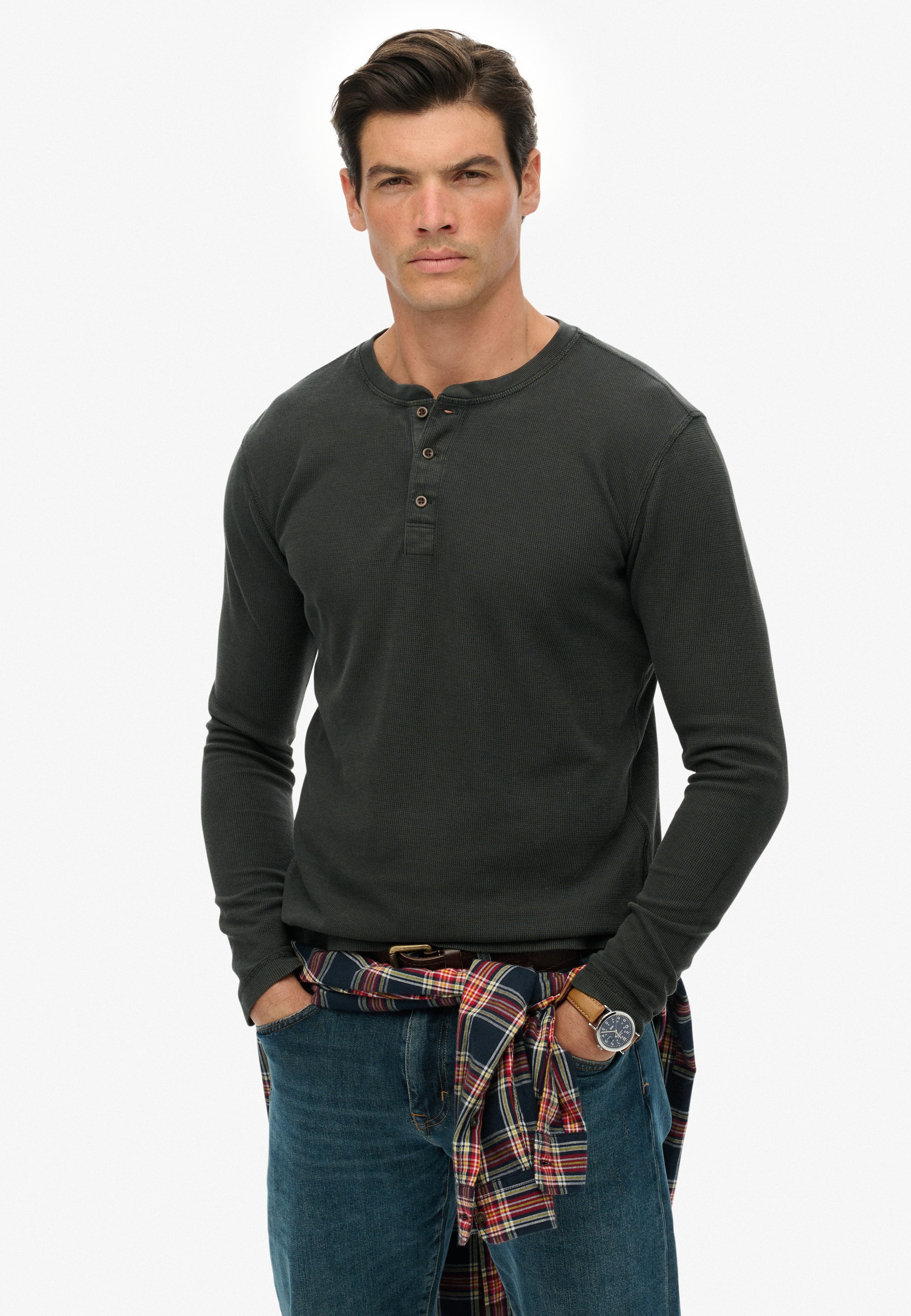 Superdry Langarmshirt »WAFFLE LONG SLEEVE HENLEY TOP«