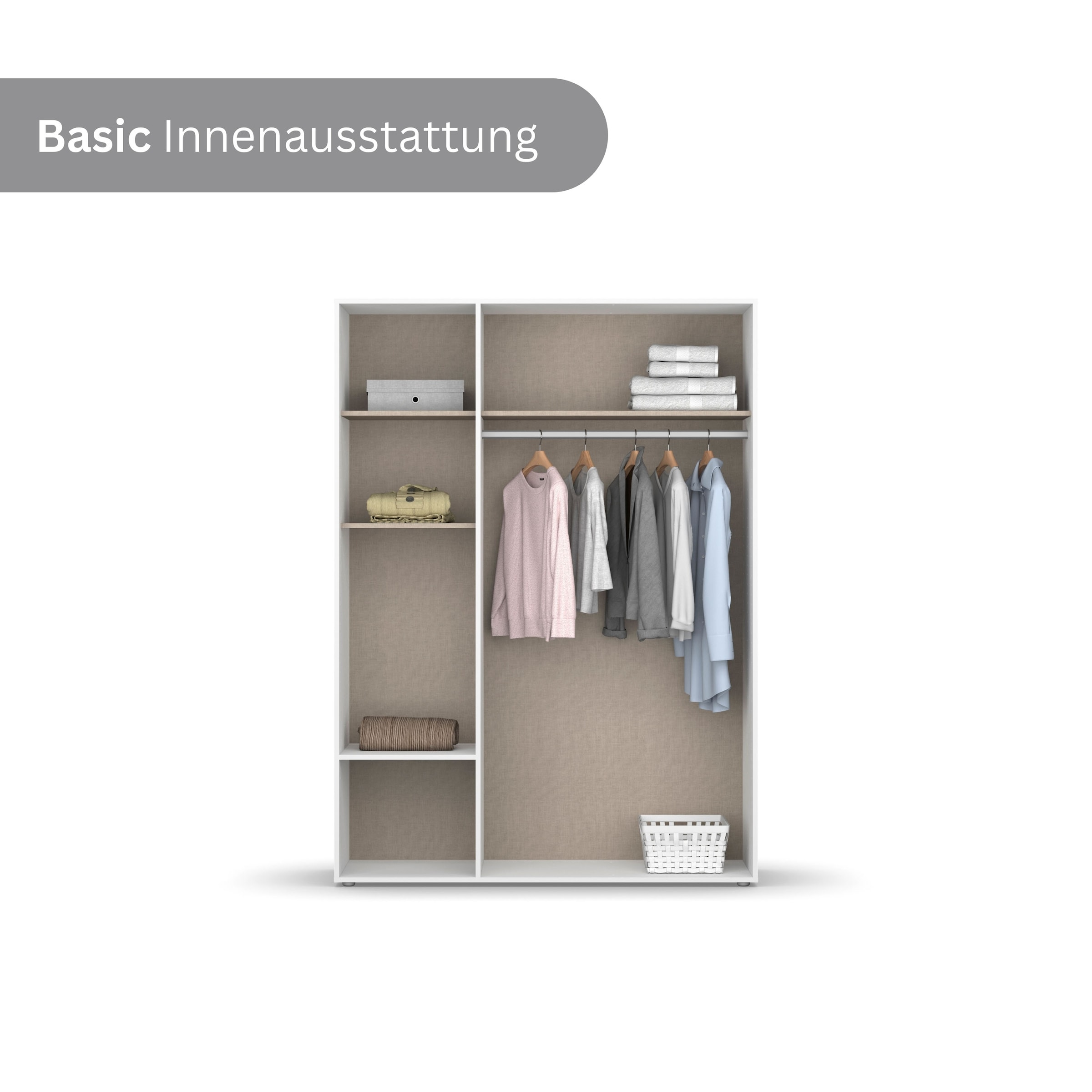rauch Drehtürenschrank »Kleiderschrank Schrank Garderobe Wäscheschrank VOYAGER« in 3 verschiedenen Ausstattungen BASIC/CLASSIC/PREMIUM,  mit modernen Griffen in Graumetallic, inkl. Schubkästen und Spiegel