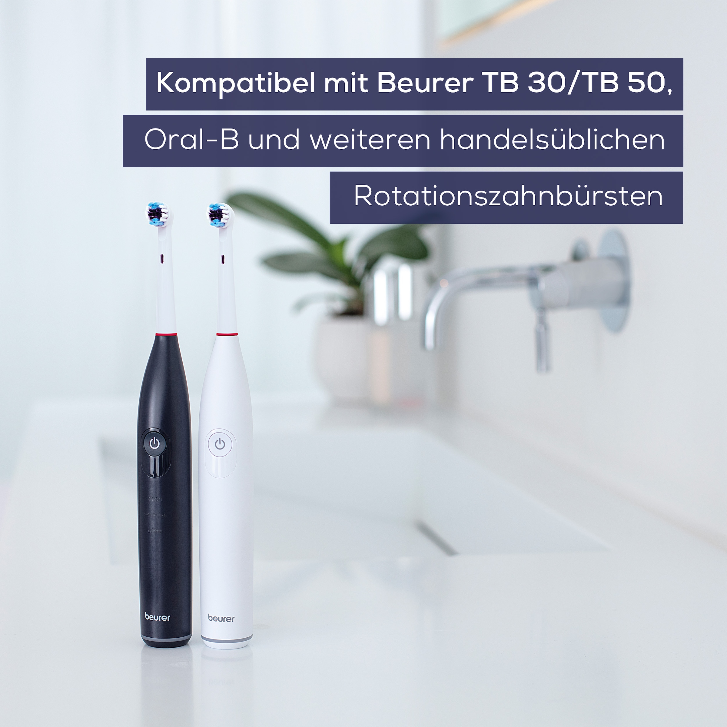 BEURER Aufsteckbürsten »TB 30/50 Bürstenköpfe Clean, für elektrische Zahnbürsten«, Mit 2 Borstenlängen, Schutzkappe & farbigen Unterscheidungsringen