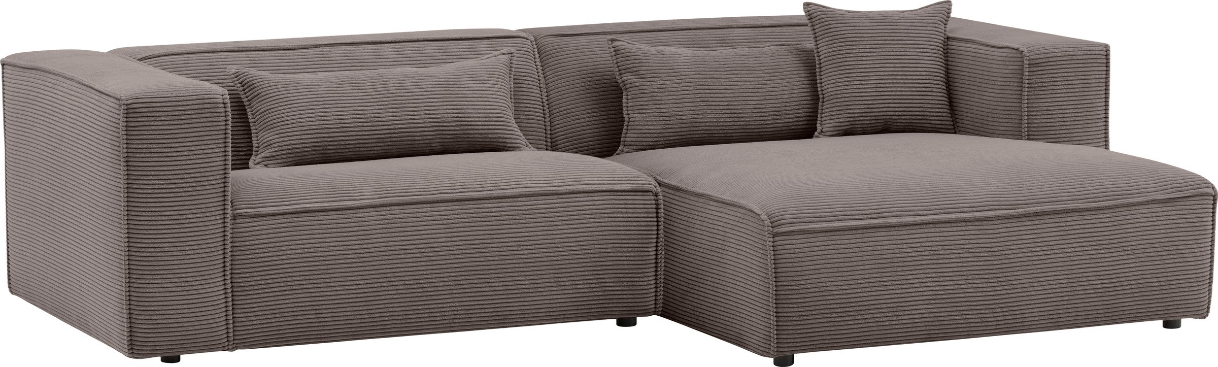 LeGer Home by Lena Gercke Ecksofa »PIARA mit Kedernaht in Cord oder Leinenoptik, moderne Couch in L-Form«, wahlweise Ottomane rechts/links, schwarze Füße, bequemer Sitzkomfort