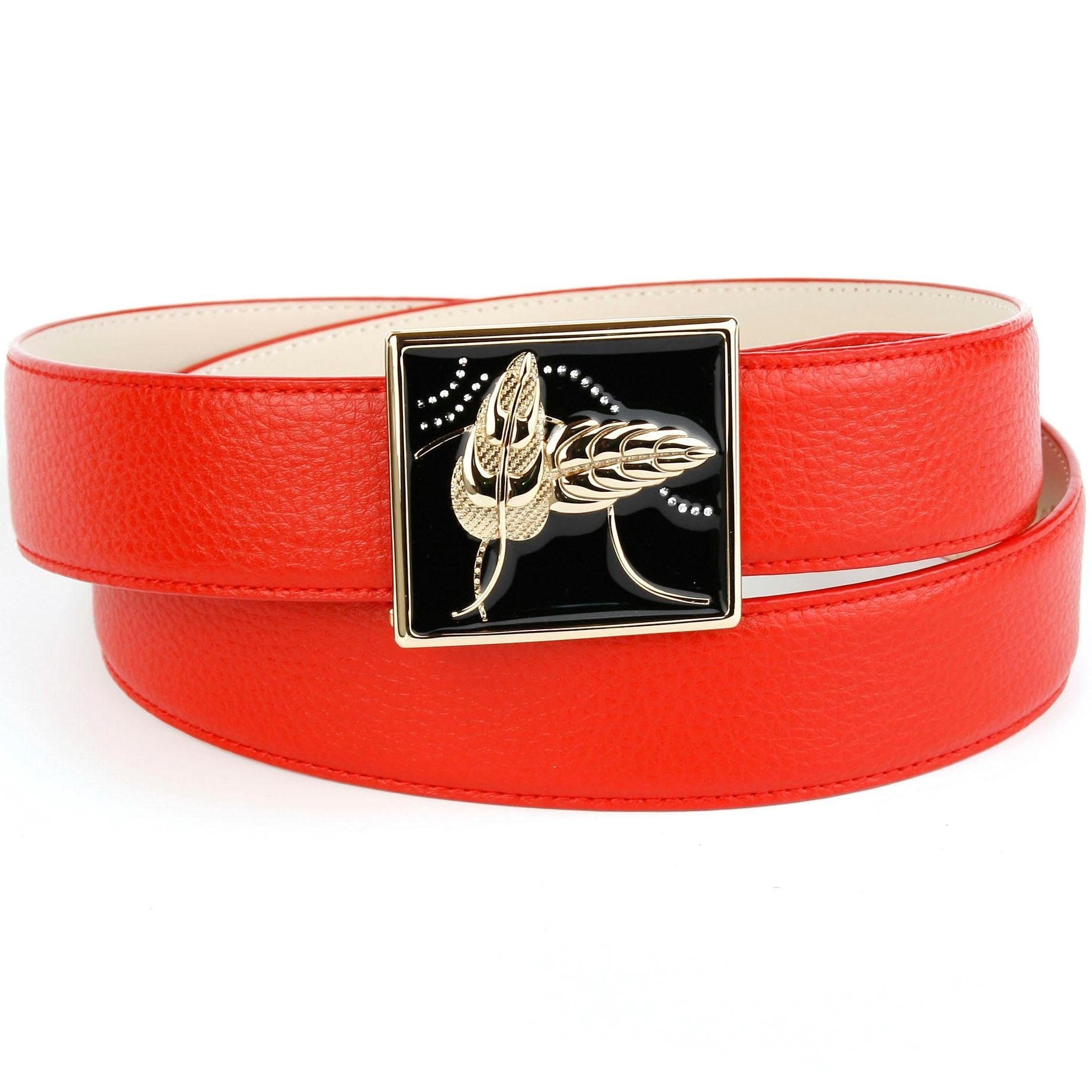 Anthoni Crown Damen Ledergürtel mit handgefertigter Glasur-Schließe in rot, Größe 95