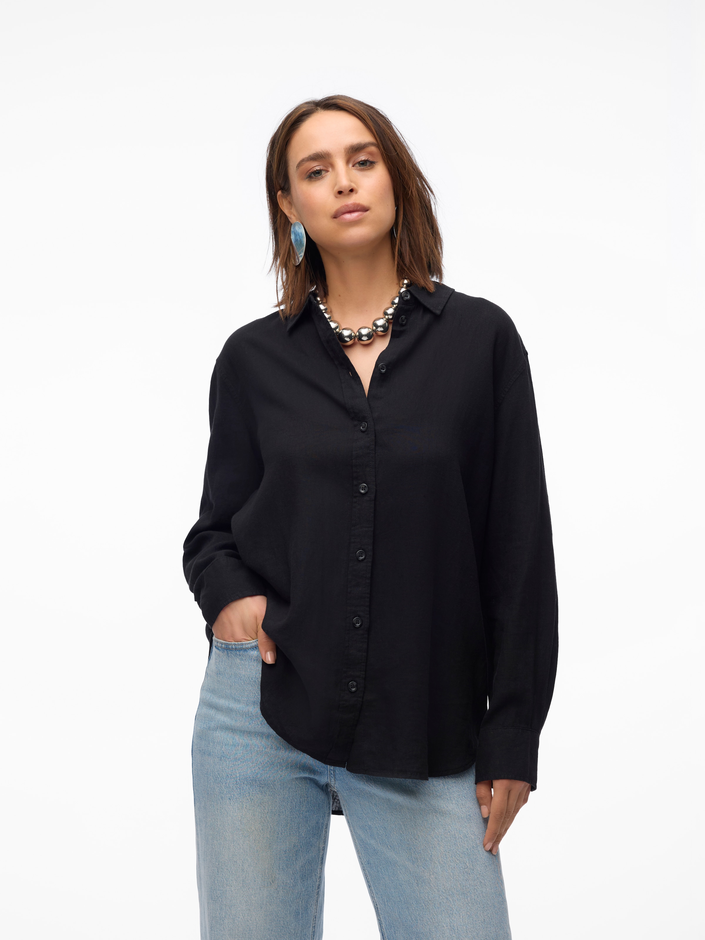 Vero Moda Hemdbluse »VMLINN LINEN LS SHIRT WVN NOOS«, hochwertige Qaulität mit Leinen