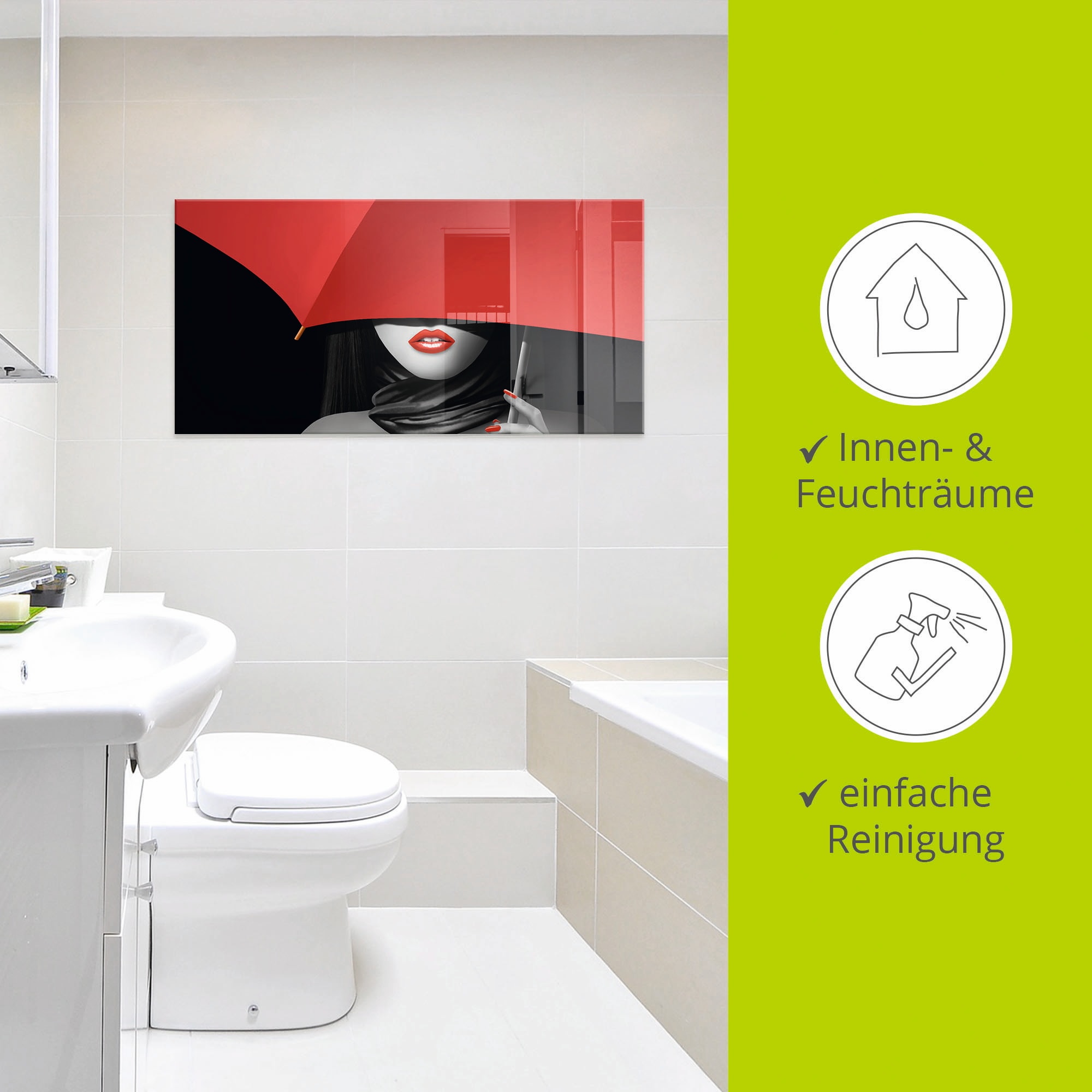 Artland Glasbild »Rote Lippen unter dem Regenschirm«, Frau, (1 St.), in verschiedenen Größen