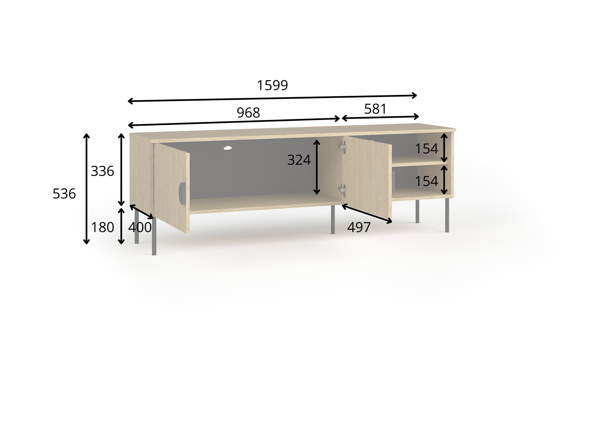 Home affaire Lowboard »BELLOT TV-Schrank mit 2 Türen, Maße B/T/H: 160/40/53,6 cm«, (1 St.), in baltischer Eichenfarbe, mit holzähnlicher Struktur