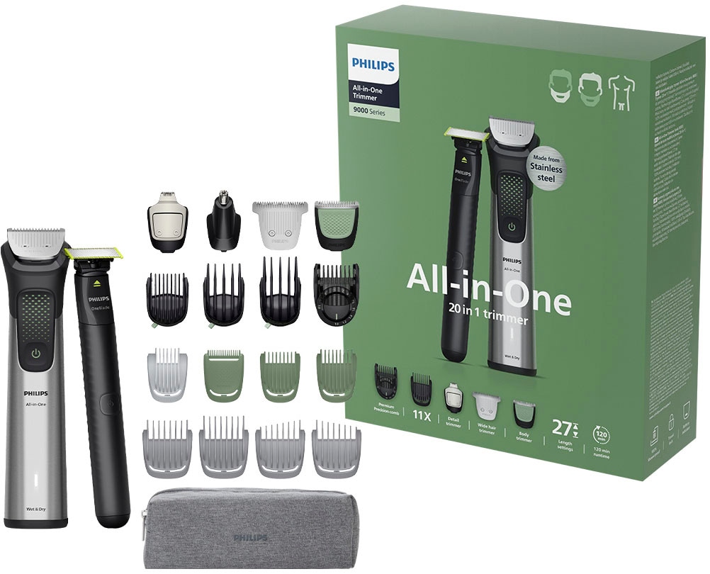 Philips Multifunktionstrimmer »Series 9000 MG9557/15« 20 Aufsätze 20-in-1-Trimmer für Gesicht, Körper und Kopfhaare in silberfarben