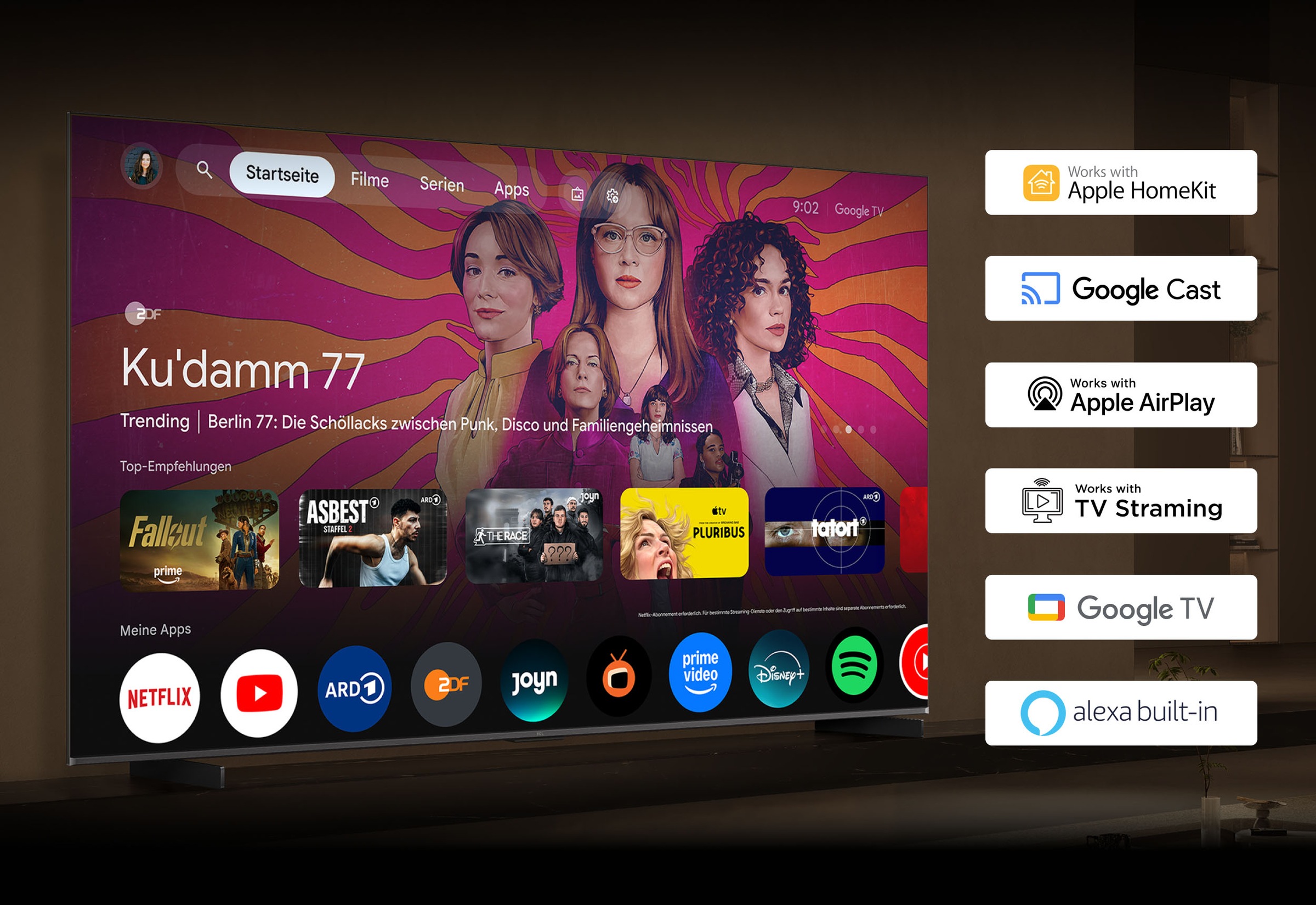 TCL Mini-LED-Fernseher »98T8D« 248 cm/98 ″ Smart-TV QD-Mini LED, AiPQ Pro Prozessor, 144Hz, Dolby Atmos, Apple AirPlay 2