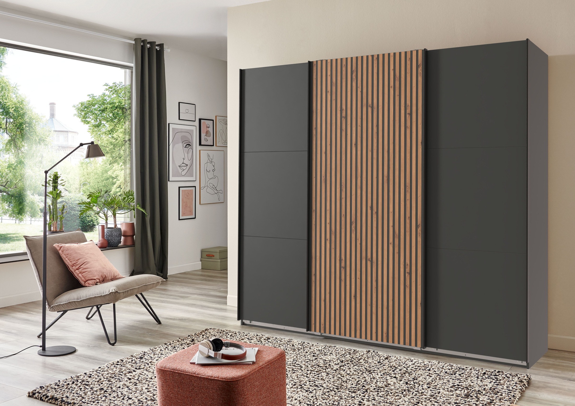 Wimex Schwebetürenschrank »Andorra by fresh to go«, Mit 3D-Leisten für Akustikpaneel-Optik