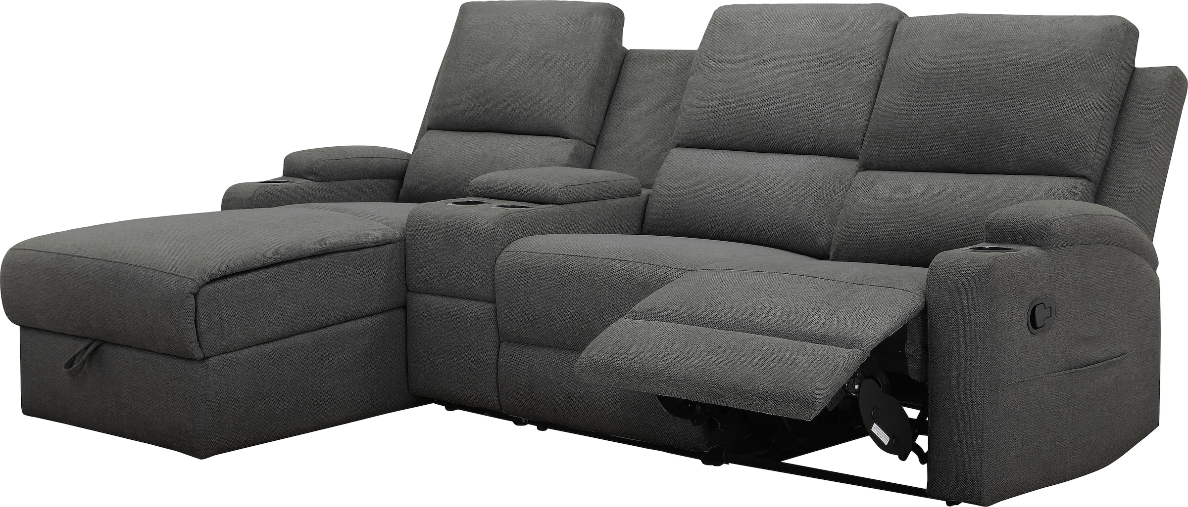Home affaire Ecksofa »NAPORI Multimediasofa, 3er Kinosessel XXL, L-Form, 3 Bezugsstoffe«, Kinosofa mit Relaxfunktion, Getränkehalter, Staufach und Staukasten