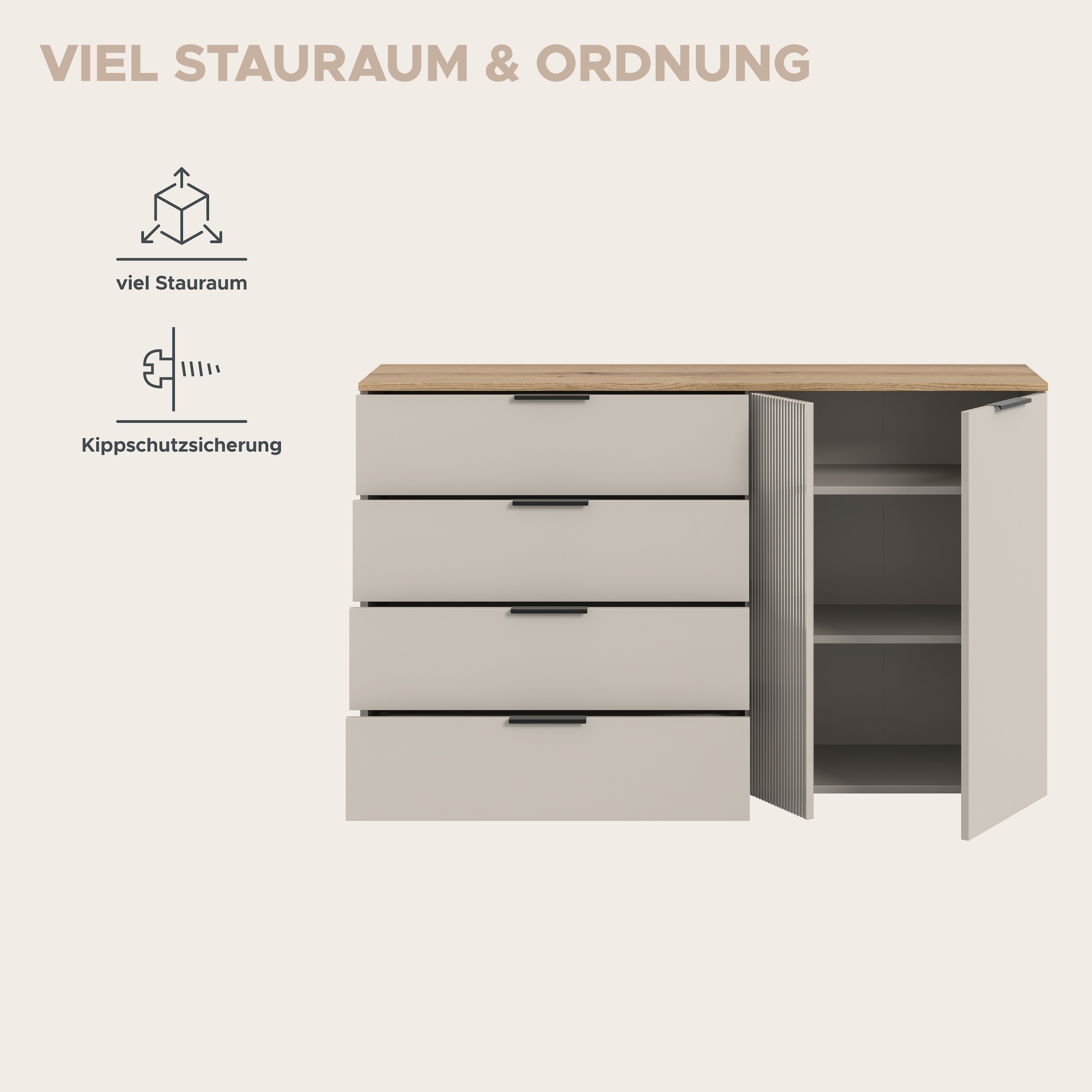 Home affaire Sideboard »EDIL, Breite 180 cm, 5 Türen, 1 Schubkasten, 5 Einlegeböden, 8 Fächer« Garderobenschrank, Schuhschrank, Schuhkommode, Kommode, Anrichte