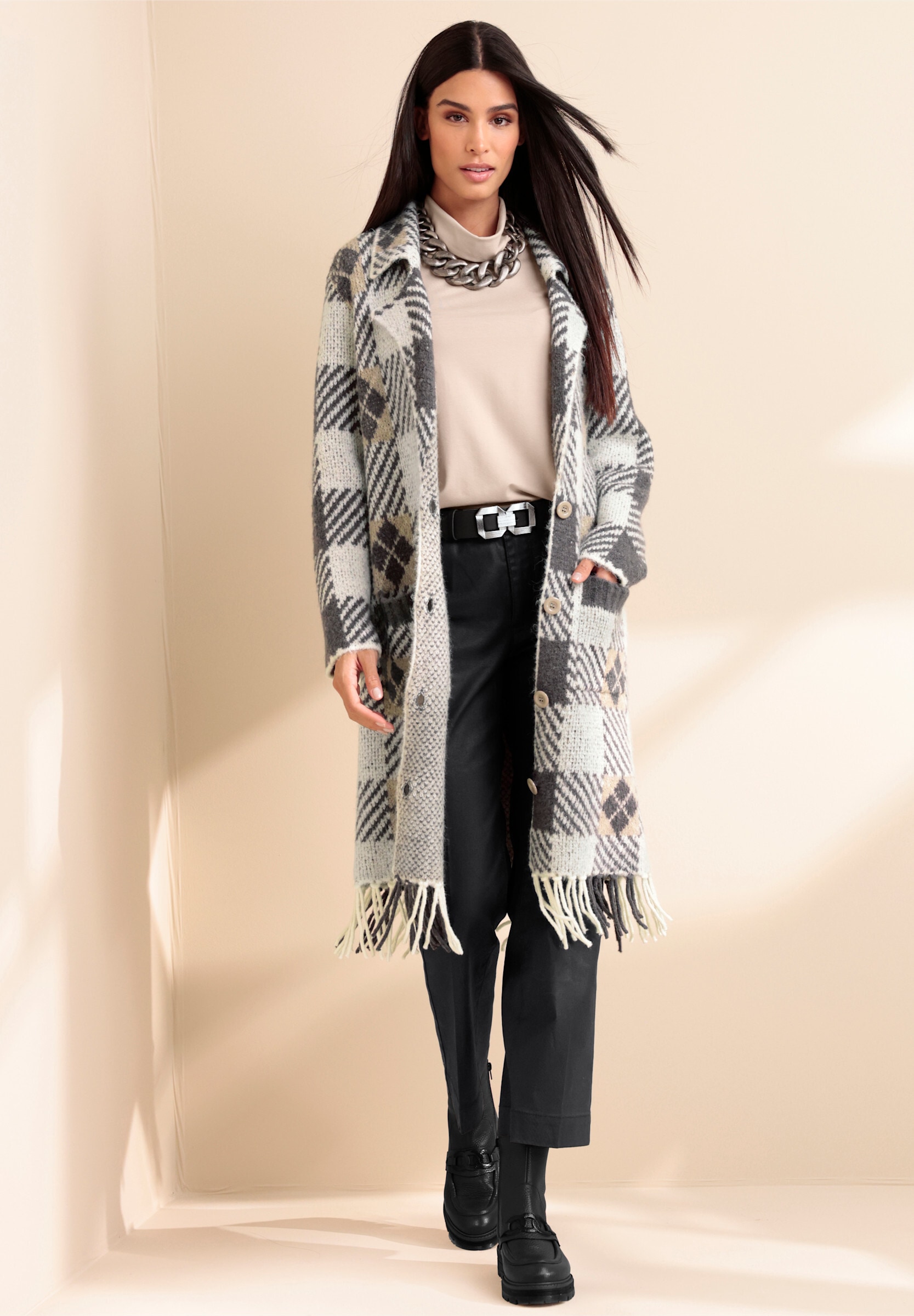 heine Strickjacke »Long-Strickjacke Longstrickjacke mit Fransen«