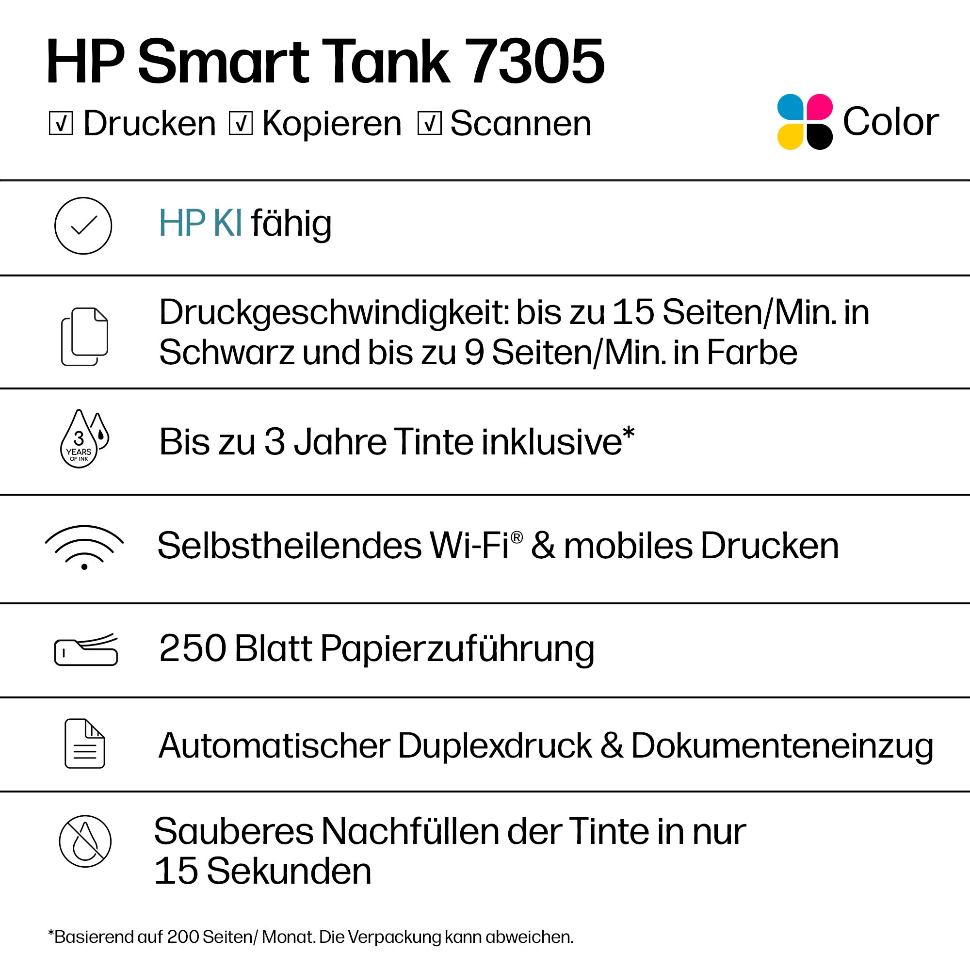 HP Multifunktionsdrucker »Smart Tank 7305  (28B75A)« Bis zu 30€ Cashback sichern! Nur bis zum 31.10.2026