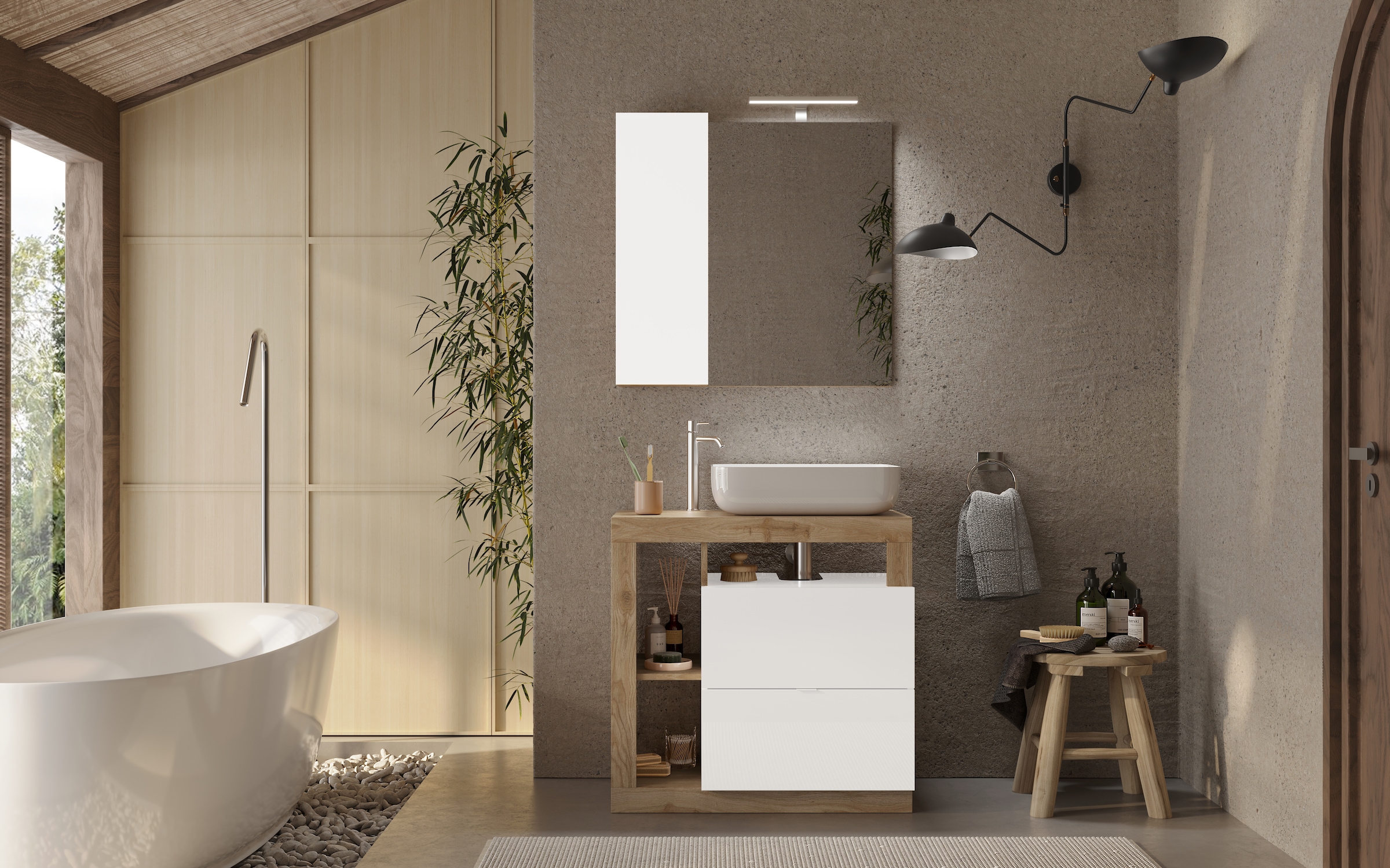 welltime Waschtisch »Hamburg« 2 Schubkästen, Breite 79 cm, Soft-Close, inkl. Keramik-Aufsatzbecken