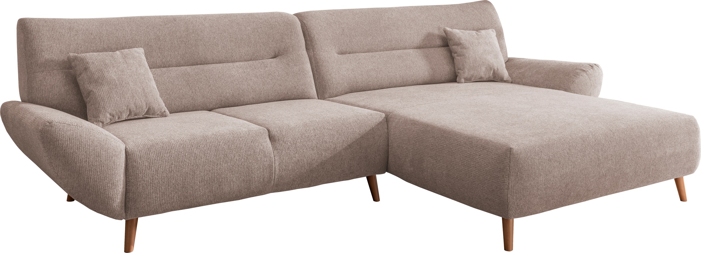 INOSIGN Ecksofa »Drago, elegant und zeitlos, komfortabel, Holzfuß, L-Form«, frei im Raum stellbar, inkl. 2 Zierkissen