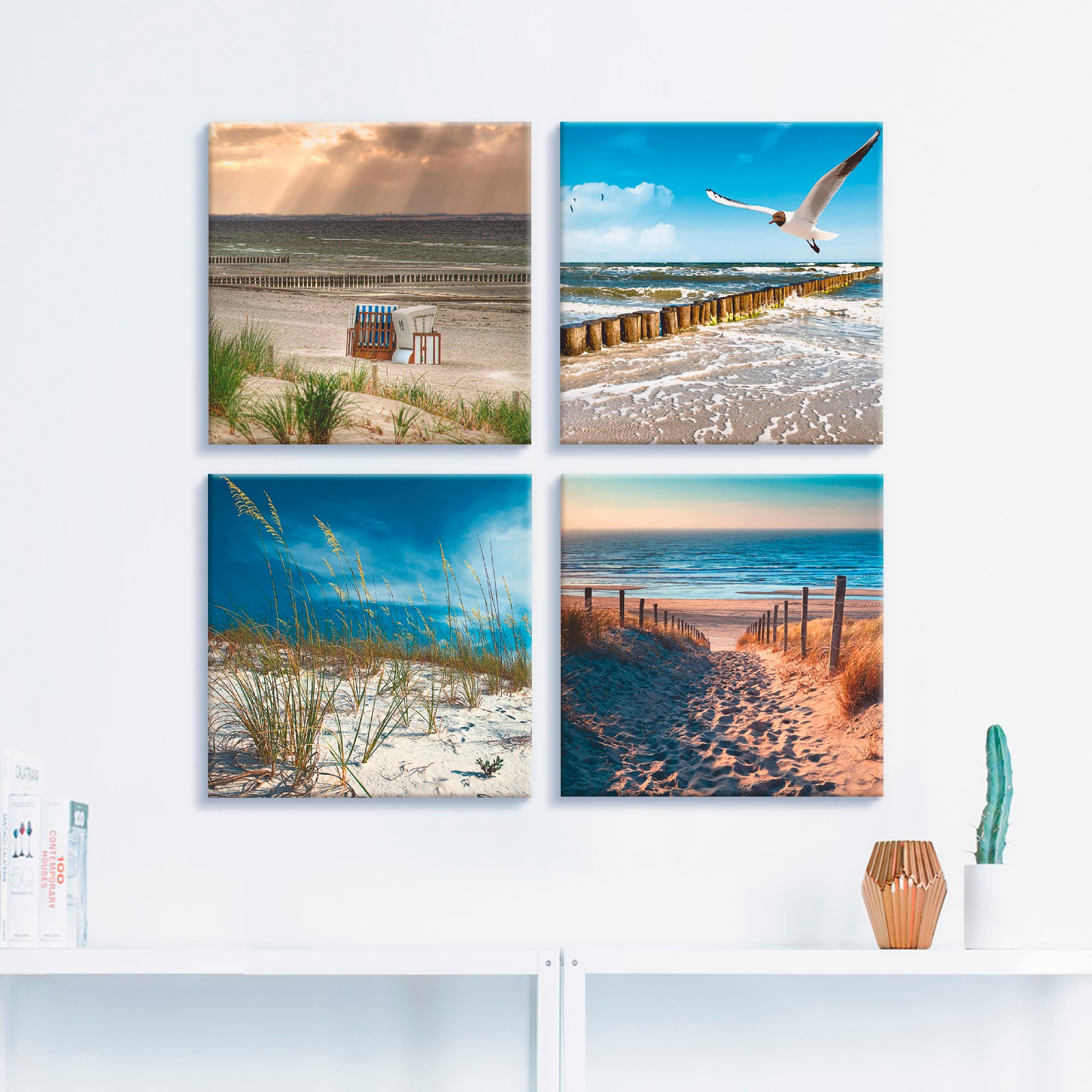 Artland Leinwandbild »Einsamer Strand Ostsee Sanddüne Gräser« Strand 4 Stk. tlg. 4er Set, verschiedene Größen