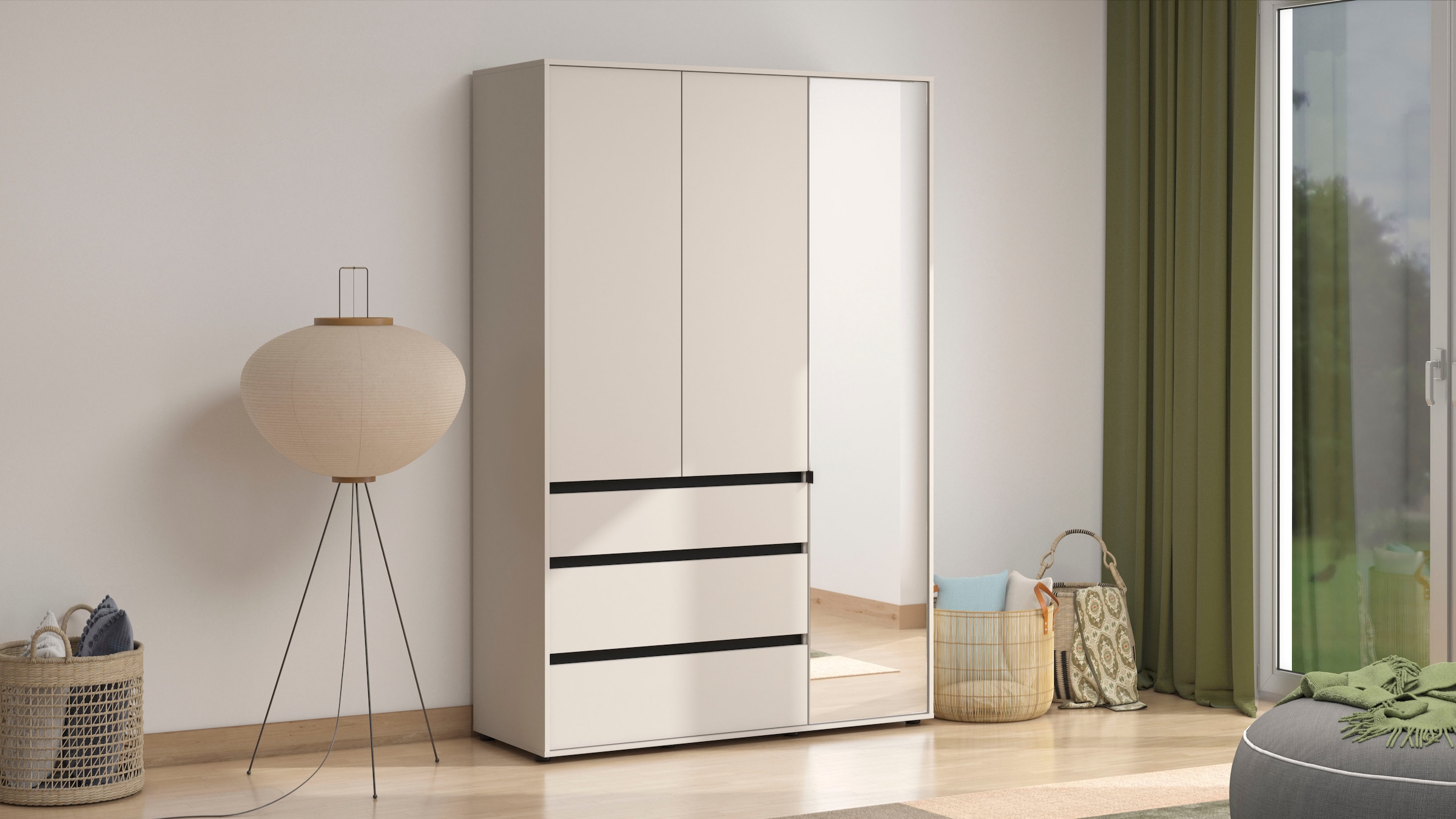 INOSIGN Kleiderschrank »Corbett, grifflose Optik, FSC-zertifziert, Made in Europe« 138 oder 182,5cm breit, 211cm hoch und 54,5cm tief,  mit Spiegel, 3 Schubladen und Innenausstattung