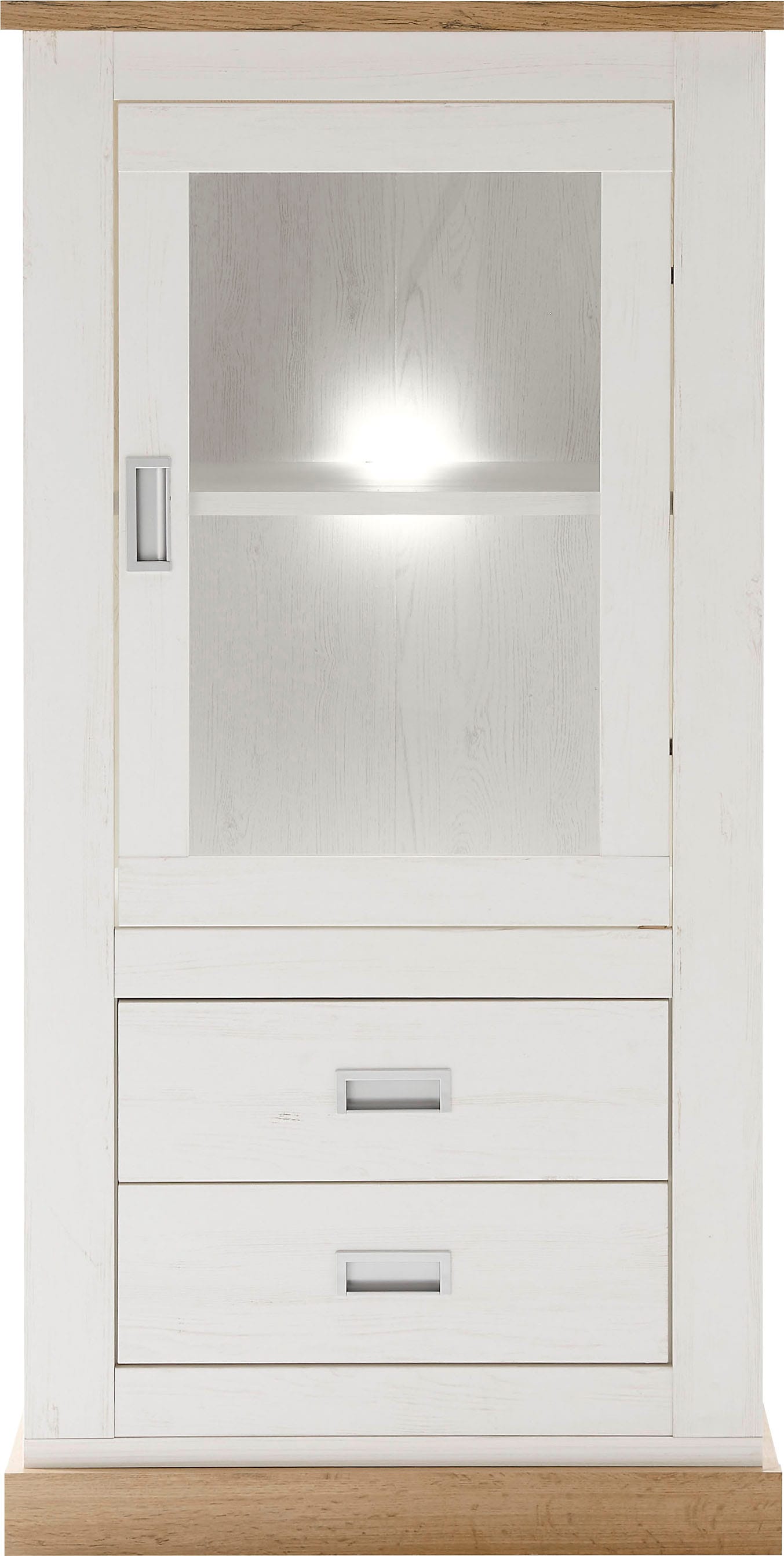Home affaire Vitrine »Orlando, moderner Hochschrank, Glasvitrine im Landhausstil«, Glastür, silberne Griffmulden, 146 cm hoch