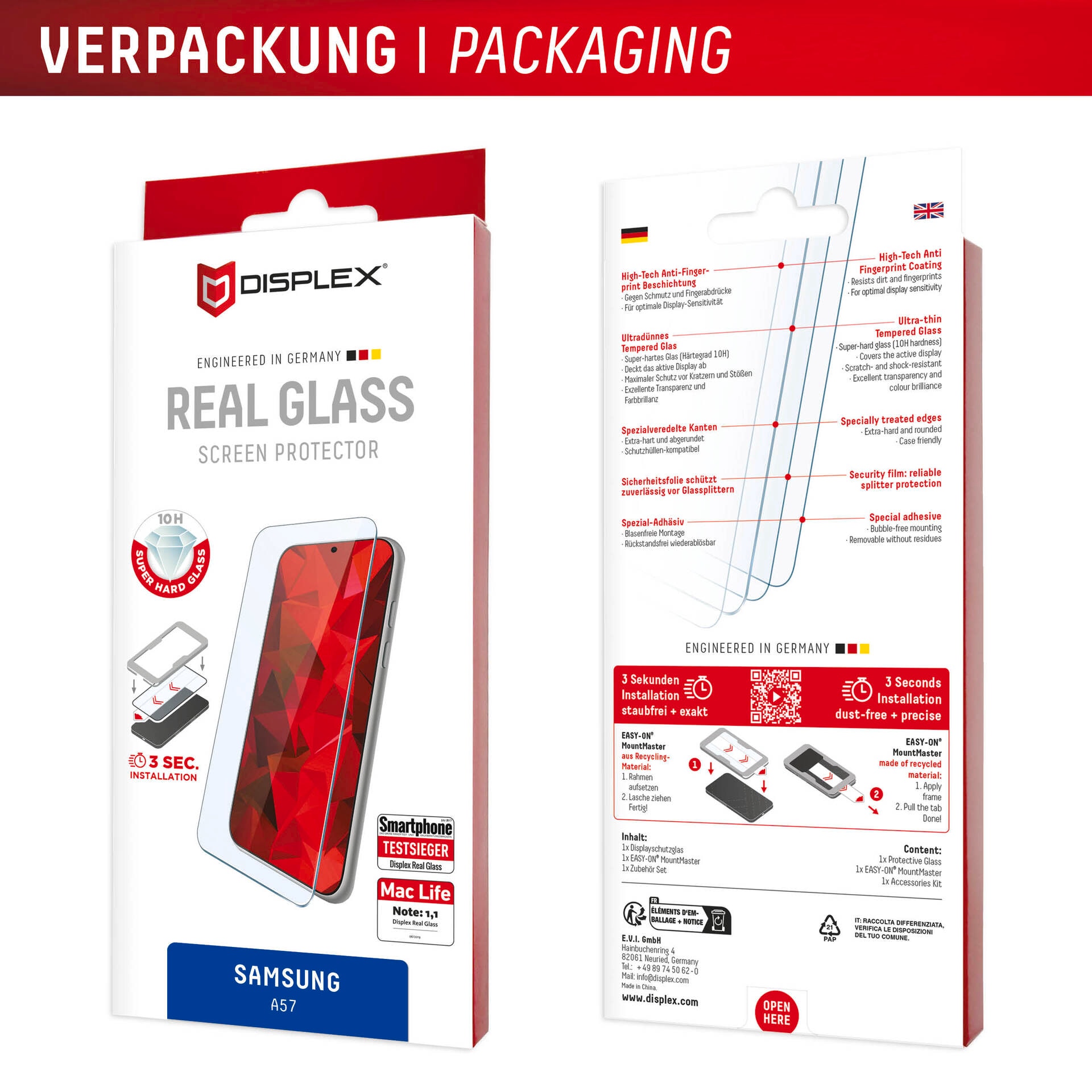 Displex Displayschutzglas »Real Glass Screen Protector« für Samsung Galaxy A27 5G Displayschutzfolie, Schutzfolie, Bildschirmschutz, kratz- & stoßfest