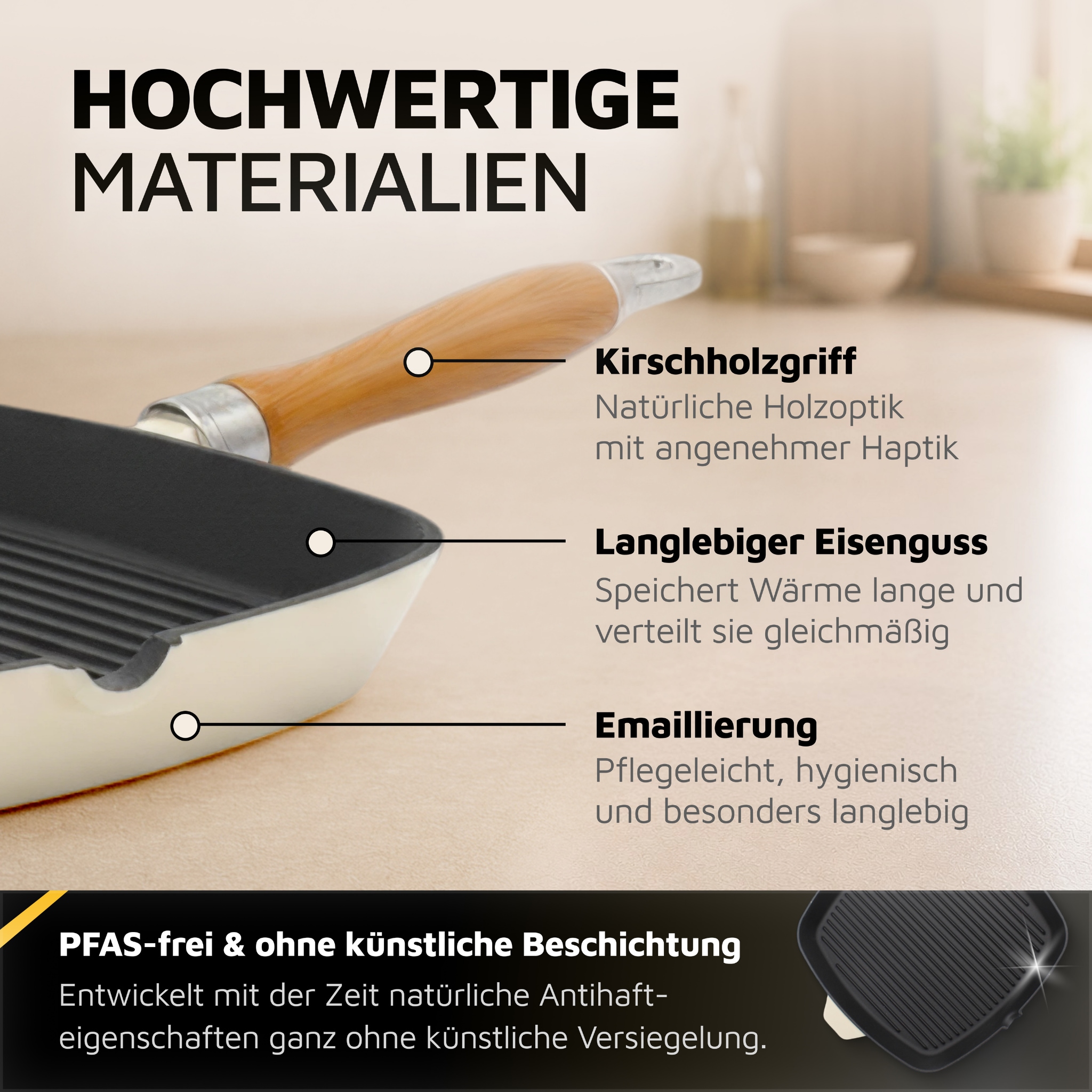 Krüger Steakpfanne »Einsenguss Grill-/ Steakpfanne SAVANNA, 28 x 28cm« Gusseisen 1 Stk. tlg. für Induktions-Kochfelder geeignet