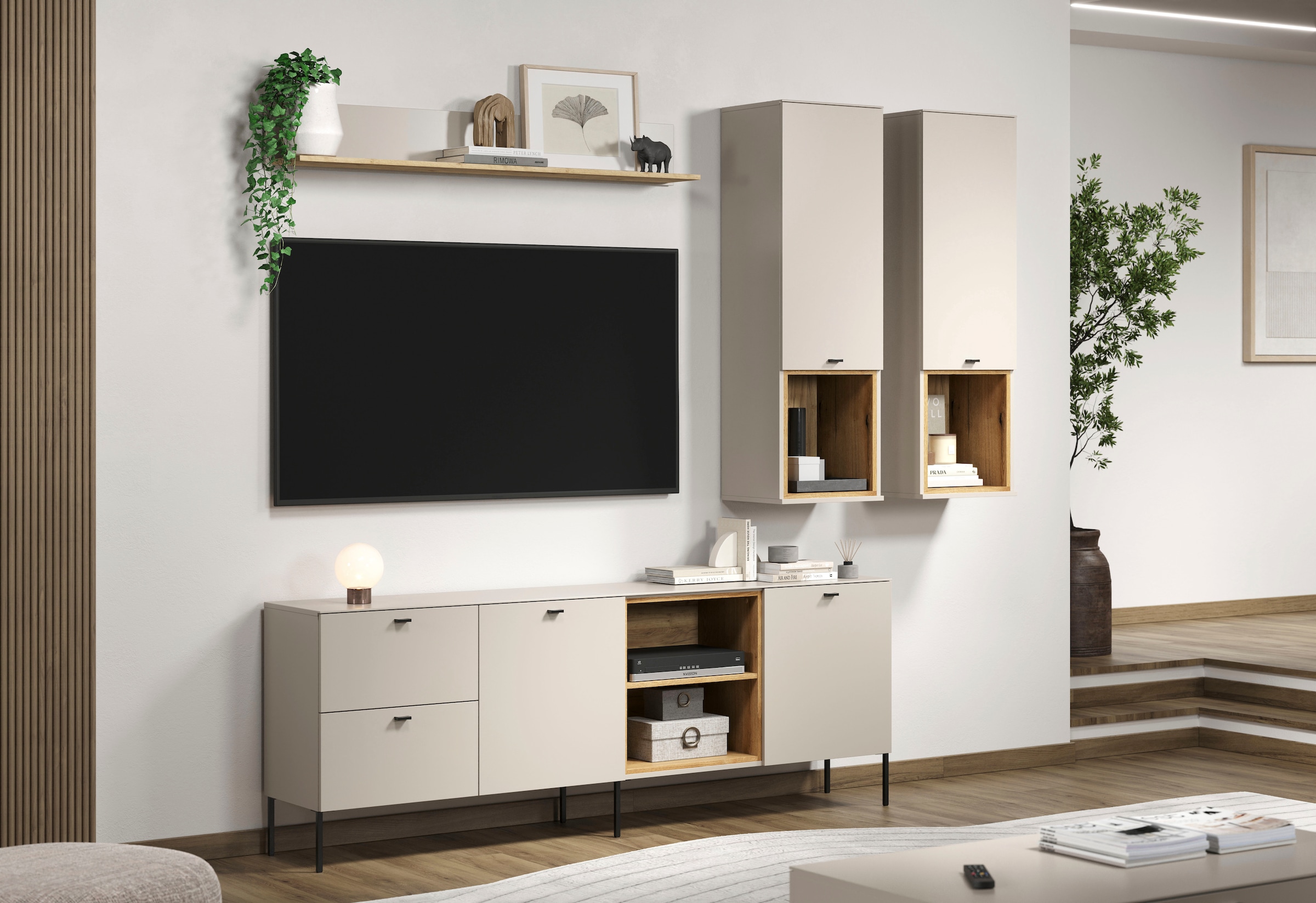 Places of Style Wohnzimmer-Set »San Pedro«, (Komplett-Set, 4 St.), Bestehend aus: TV-Lowboard, Wandboard und 2 Hängeschränken