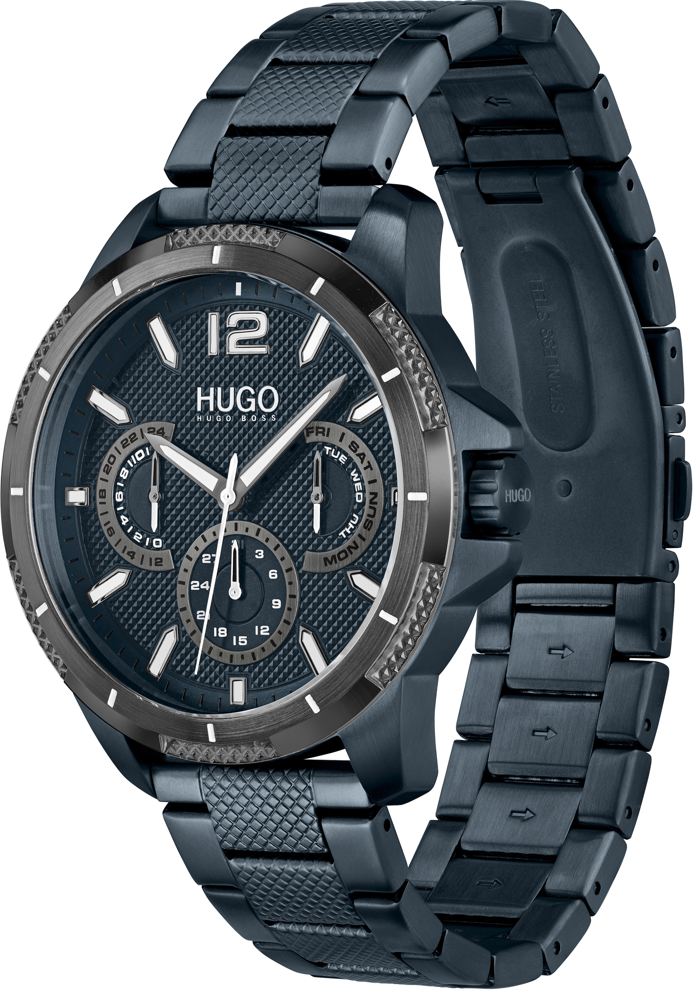 HUGO Multifunktionsuhr »#SPORT«, Quarzuhr, Armbanduhr, Herrenuhr, Datum, Edelstahlarmband