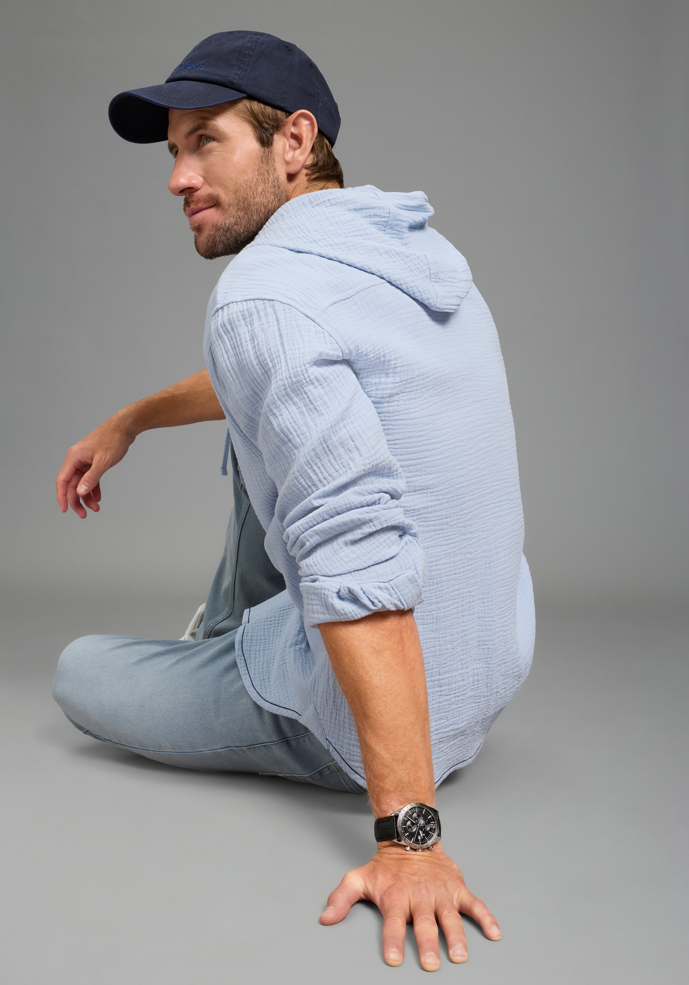 KangaROOS Kapuzenhemd Langarm mit Ärmelschlitz, für Casual- und Streetwear, aus Baumwolle