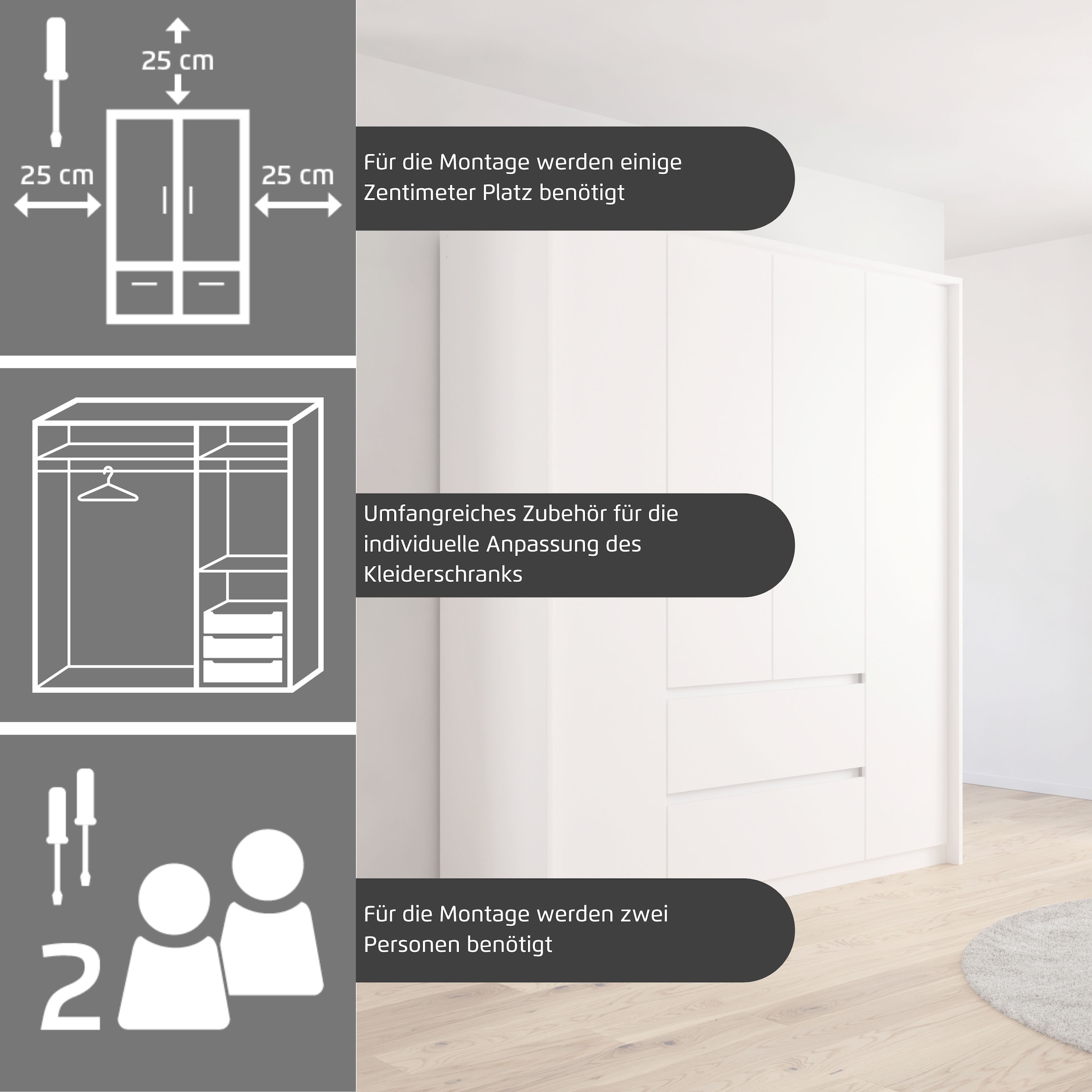 rauch Drehtürenschrank »Schrank Garderobe MAINZ Breiten 91/136/181/226/271/315/360, Höhe 210cm« 3 verschiedene Ausstattungen BASIC/CLASSIC/PREMIUM (inkl. SOFT-CLOSE),  grifflose Front, Außentüren mit Push-to-Open Funktion MADE IN GERMANY
