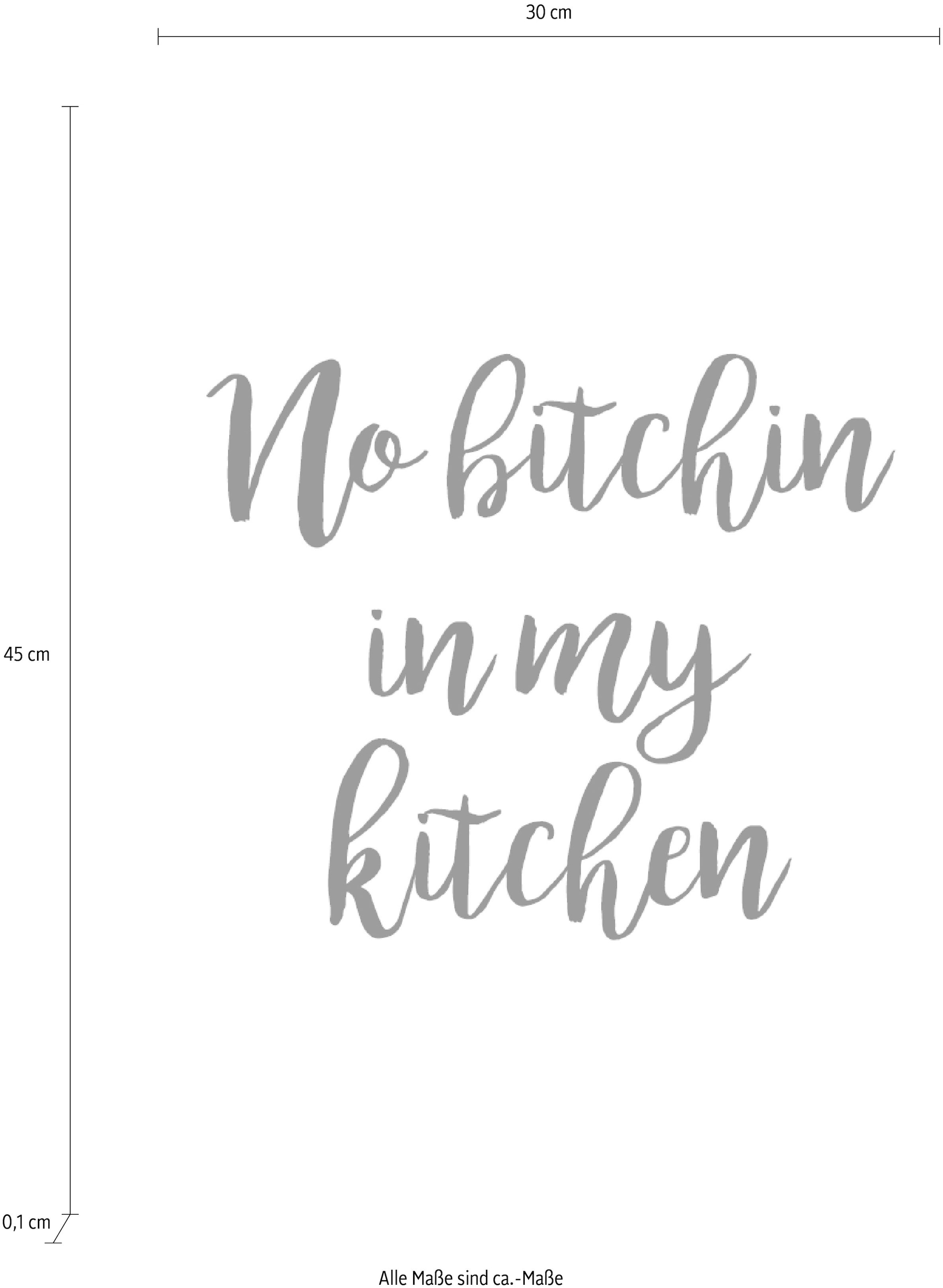 queence Wanddekoobjekt »No bitchin in my kitchen«, Schriftzug auf Stahlblech