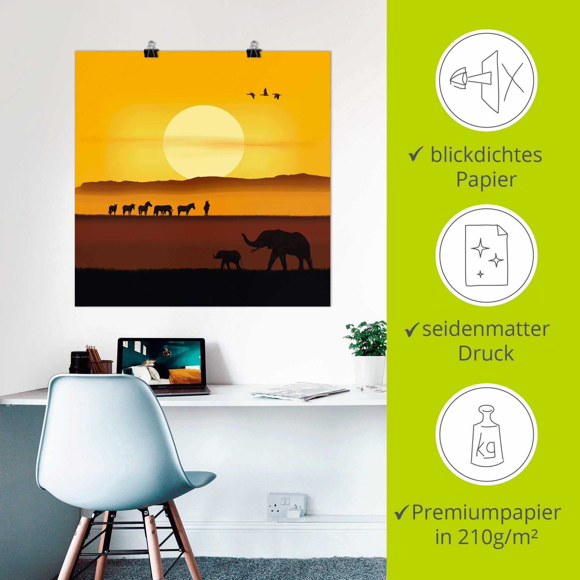 Artland Poster »Ein Morgen in der afrikanischen Savanne«, Wildtiere, (1 St.), als Alubild, Leinwandbild, Wandaufkleber oder Poster in versch. Größen