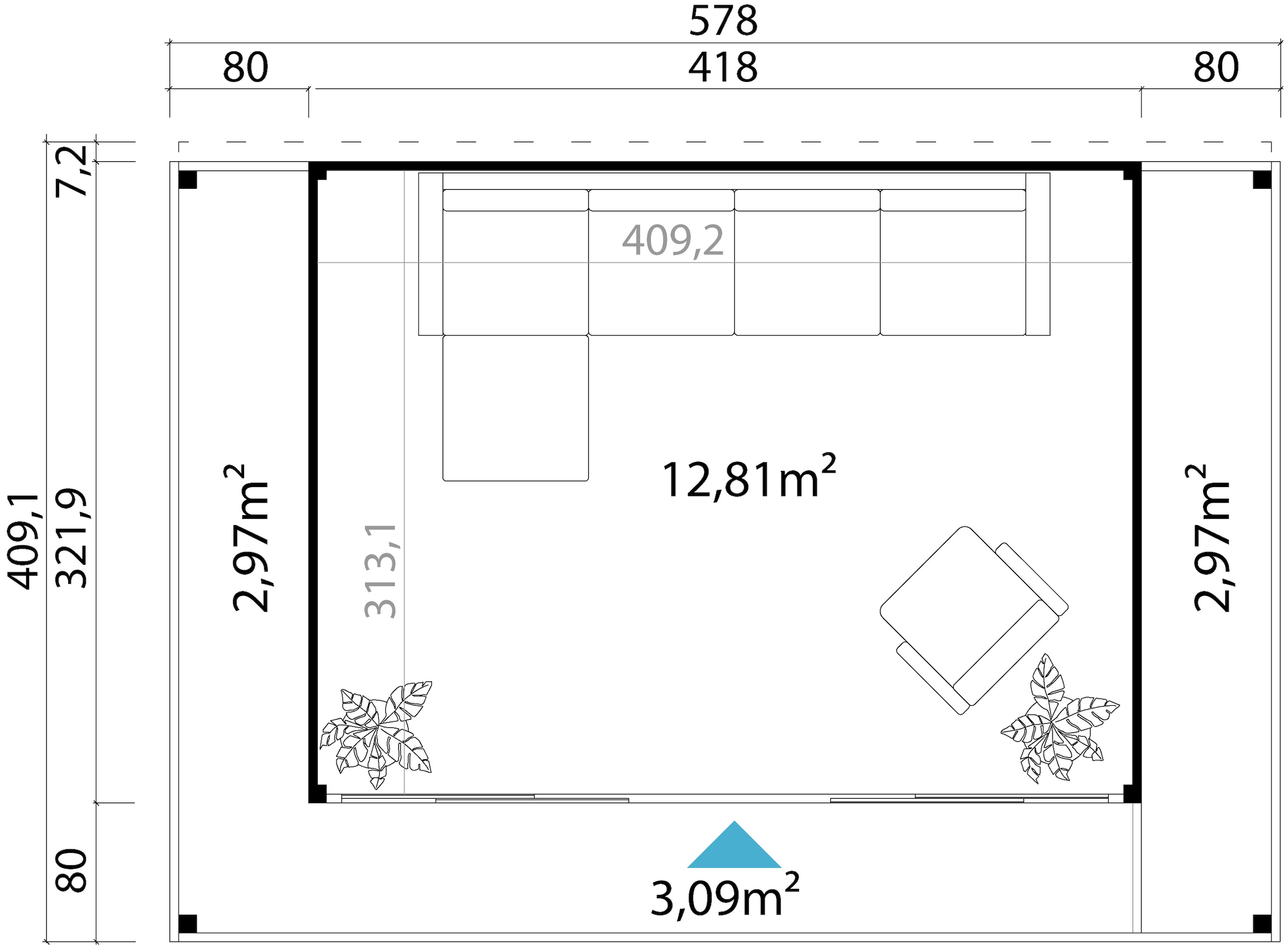 LASITA MAJA Gartenhaus »DOMEO 4 LOGGIA LICHTGRAU/ANTHRAZIT - NEU«, (Set), mit Überdachung, Fundamentmass 800+4180+800 x 800+3219, Lichtgrau