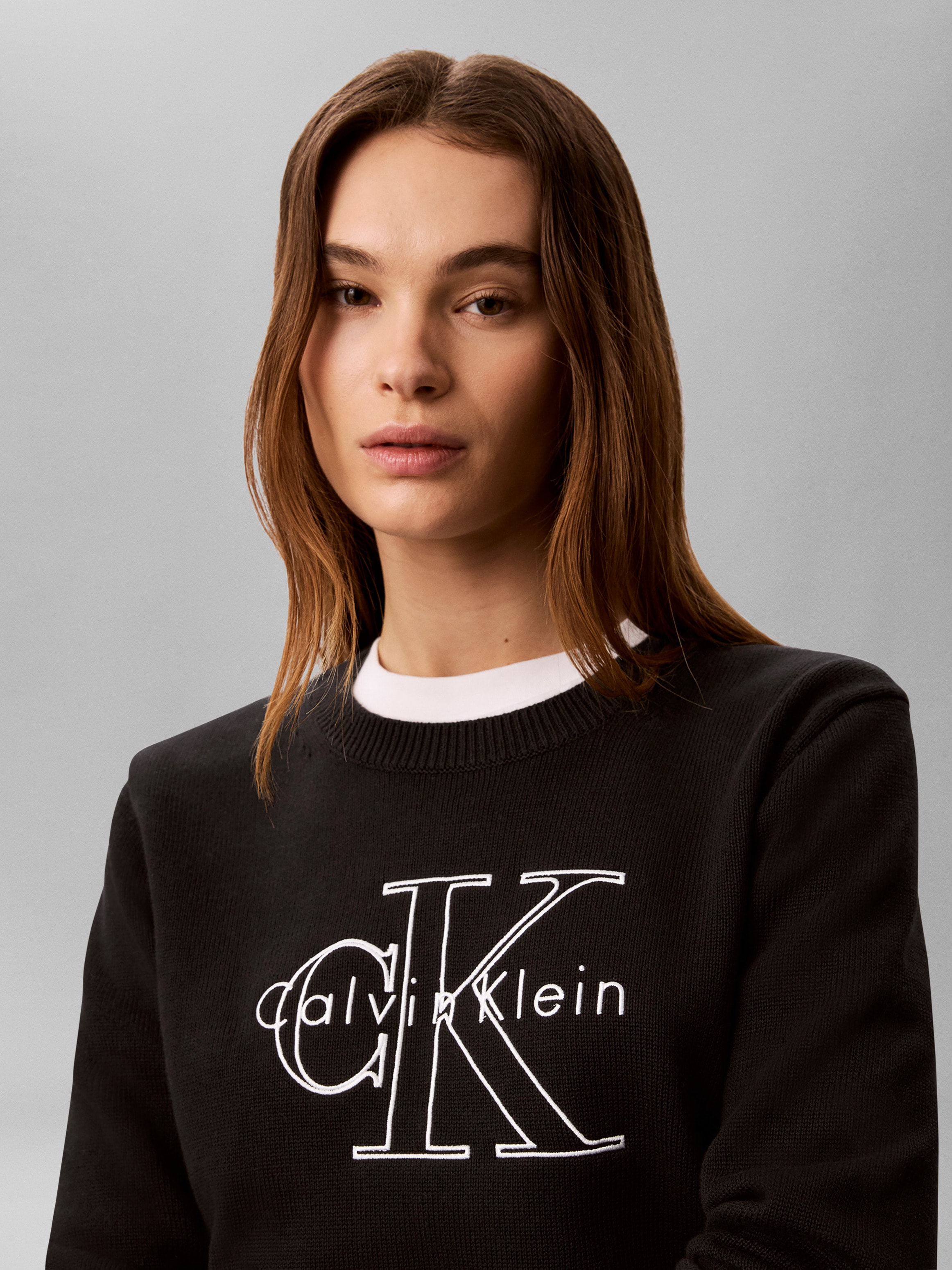 Calvin Klein Jeans Strickpullover Feinstrick, reine Baumwolle, Stickerei