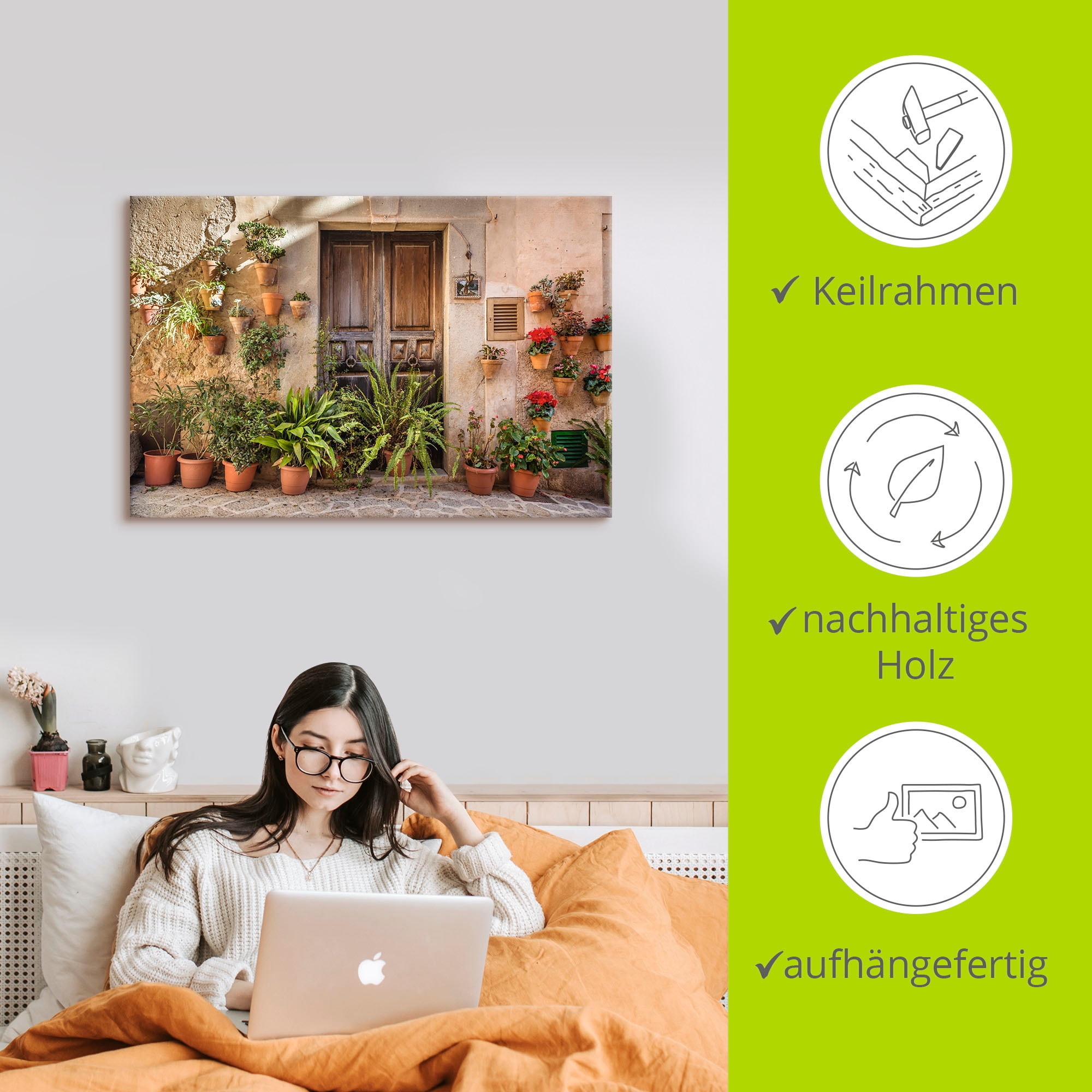 Artland Wandbild »Altstadtgasse Mallorca, Spanien«, Pflanzenbilder, (1 St.), als Alubild, Outdoorbild, Leinwandbild, Poster, Wandaufkleber