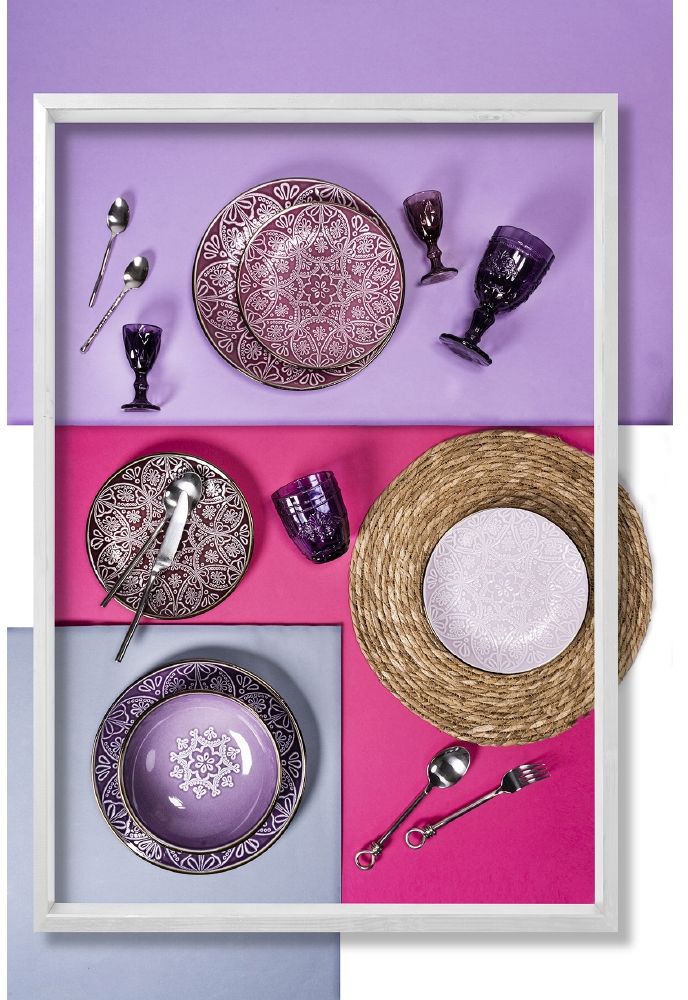 Villa d'Este Tafelservice »Geschirr-Set, Service Shades of Provence Baku«, (Set, 12 tlg.), Speiseteller, Suppenteller, Dessertteller, 12 Teile, für 4 Personen