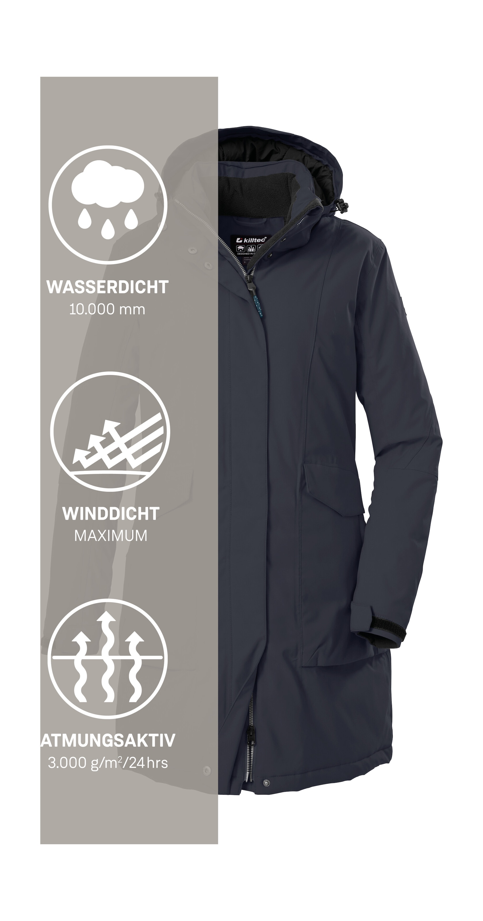 Killtec Parka »Damen Funktionsparka« Wasserdichter, atmungsaktiver Damenparka mit abnehmbarer Kapuze