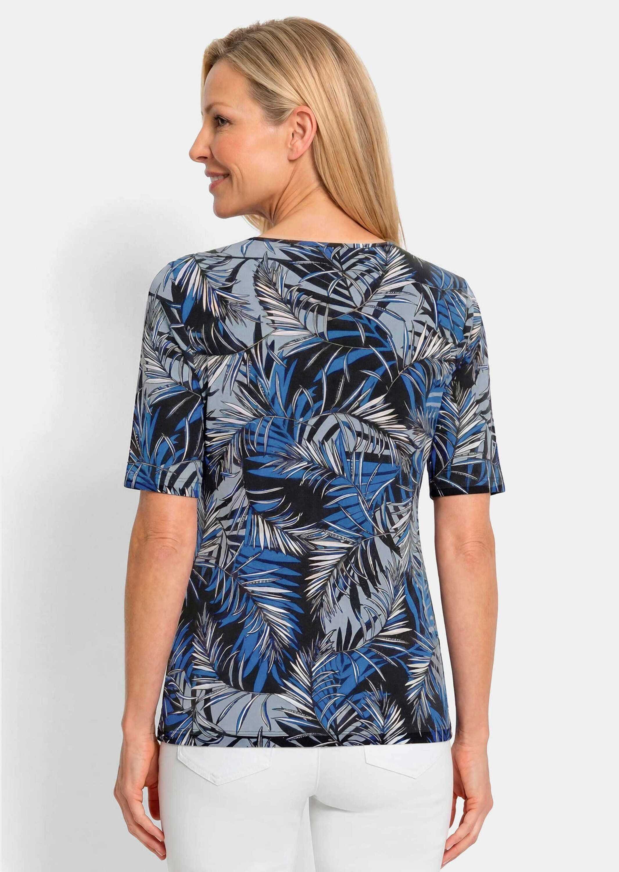 GOLDNER Kurzarmshirt »Viskoseshirt mit Palmenprint« stretchbequemer Viskosejersey