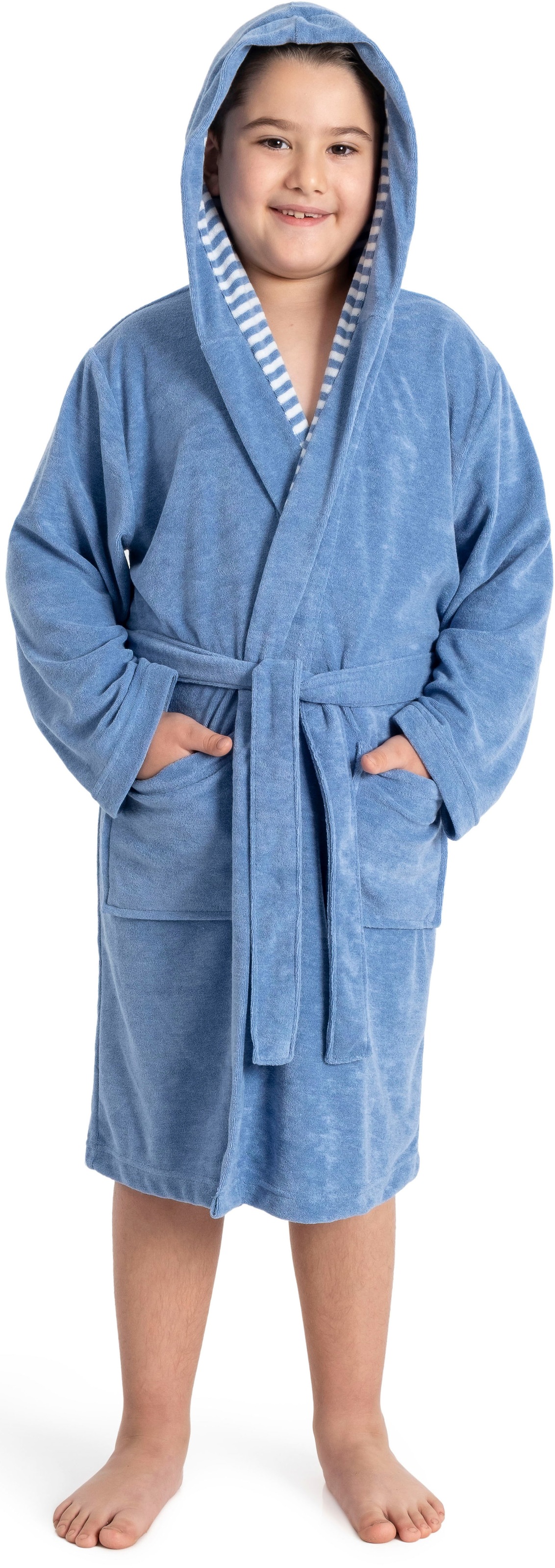 KangaROOS Kinderbademantel »Dalia, Ideal für Zuhause, Schwimmbad oder im Urlaub« 1 Stk. Uni-Farben mit Streifen